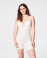 SPANXshapeâ„¢ Suit Your Fancy Plunge Low-Back Mid-Thigh Bodysuit | Linen