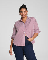 SPANX® Poplin Oversized Button-Up Shirt | Classic White/Red Merlot