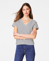 SPANX® Cotton V-Neck Tee | Classic Black Stripe