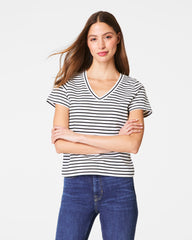 SPANX® Cotton V-Neck Tee | Classic Black Stripe