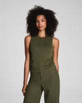 SPANX® Sleek Jersey High Neck Ruched Tank | Dark Pine