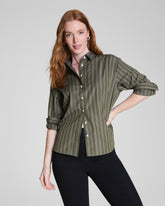SPANX® Poplin Oversized Button-Up Shirt | Dark Pine Multi Stripe