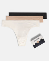 SPANXsmooth™ Fit-To-You Supima® Cotton Thong 3-Pack | Powder/Toasted Oatmeal/Very Black