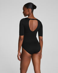 SPANXshape™ Swim Pique Short Sleeve One-Piece | Very Black