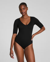 SPANXshapeâ„¢ Swim Pique Short Sleeve One-Piece | Very Black