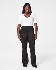 SPANX AirEssentials® Slim Flare Pant with Shimmer | Very Black / Silver Shimmer