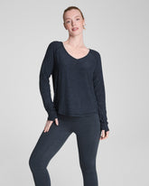 SPANX® SoftStretch Long Sleeve V-Neck Top | Very Black / Light Very Black