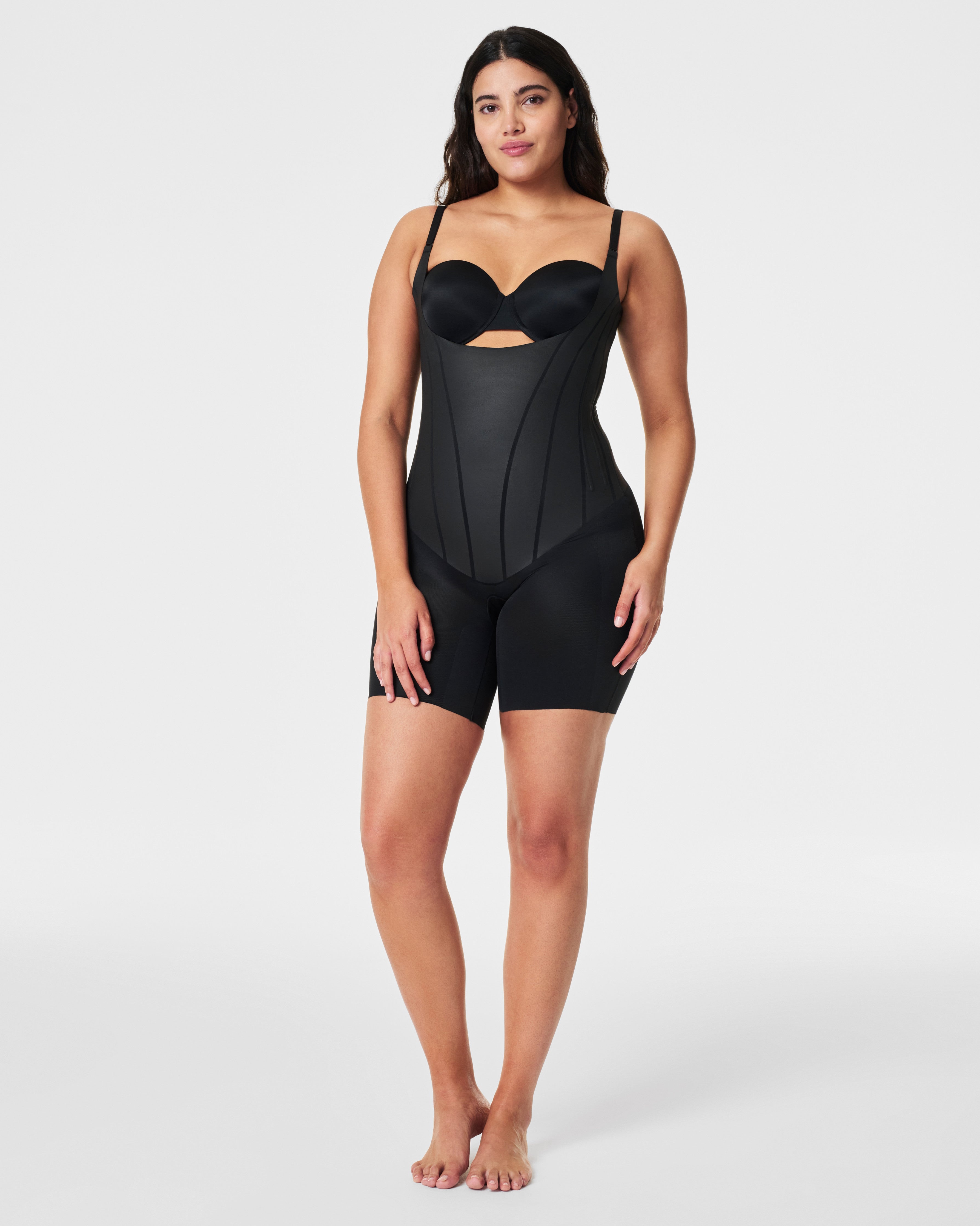 SPANXsupersculpt™ TotalContour Open-Bust Mid-Thigh Bodysuit | Very Black
