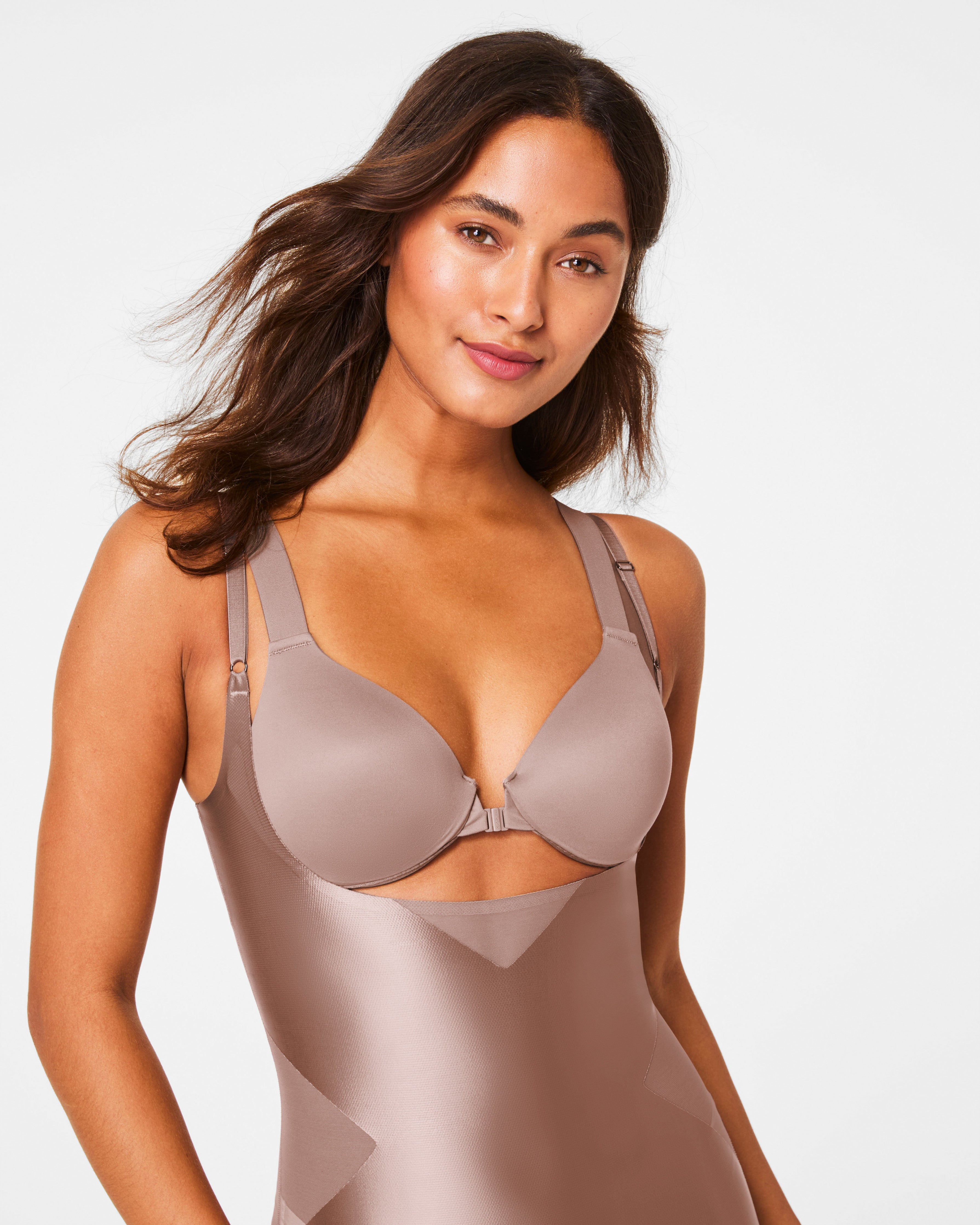 SPANXshape™ Satin-X™ Open-Bust Mid-Thigh Bodysuit | Cafe Au Lait