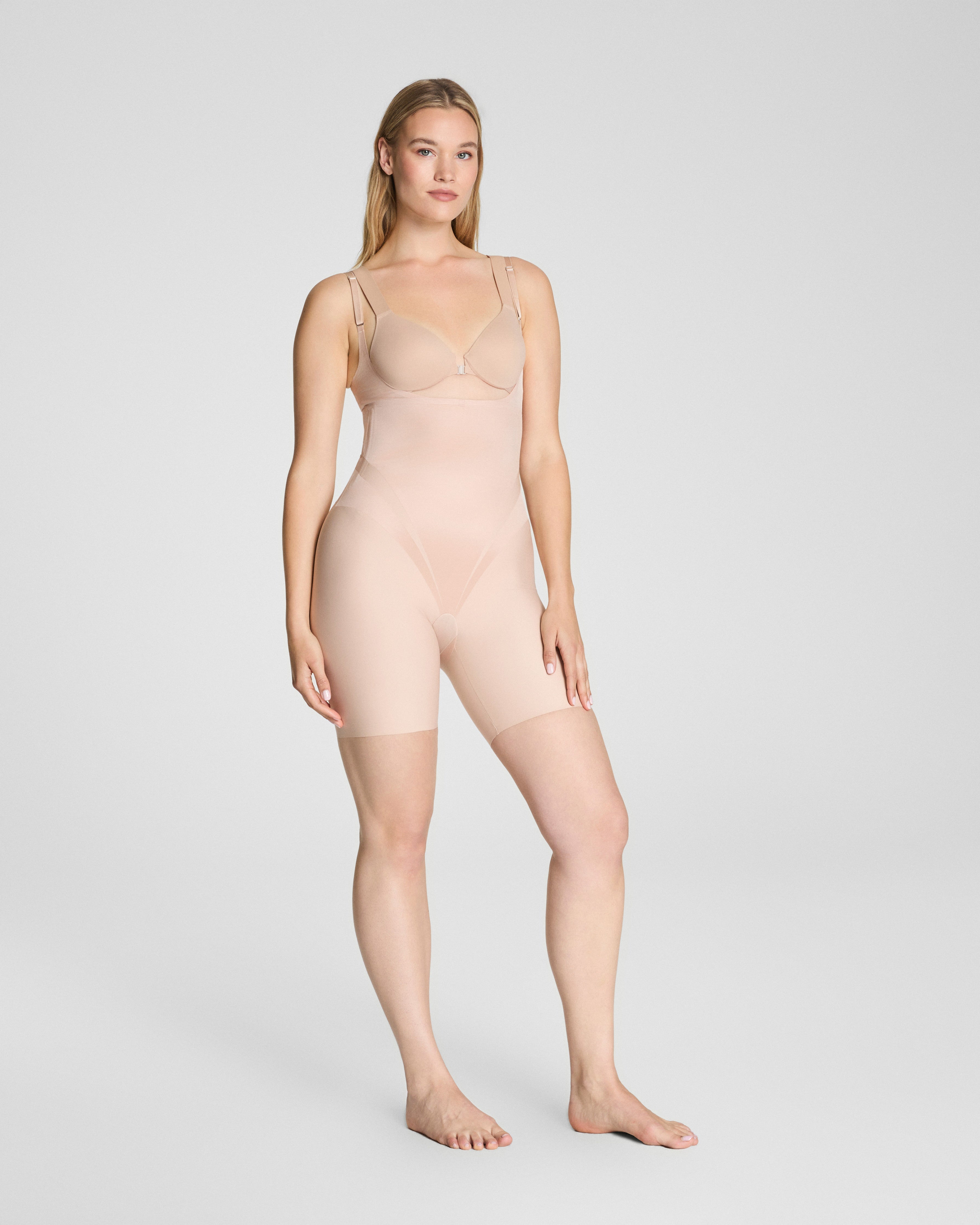 SPANXsupersculpt™ Transform Open-Bust Mid-Thigh Bodysuit | Champagne Beige