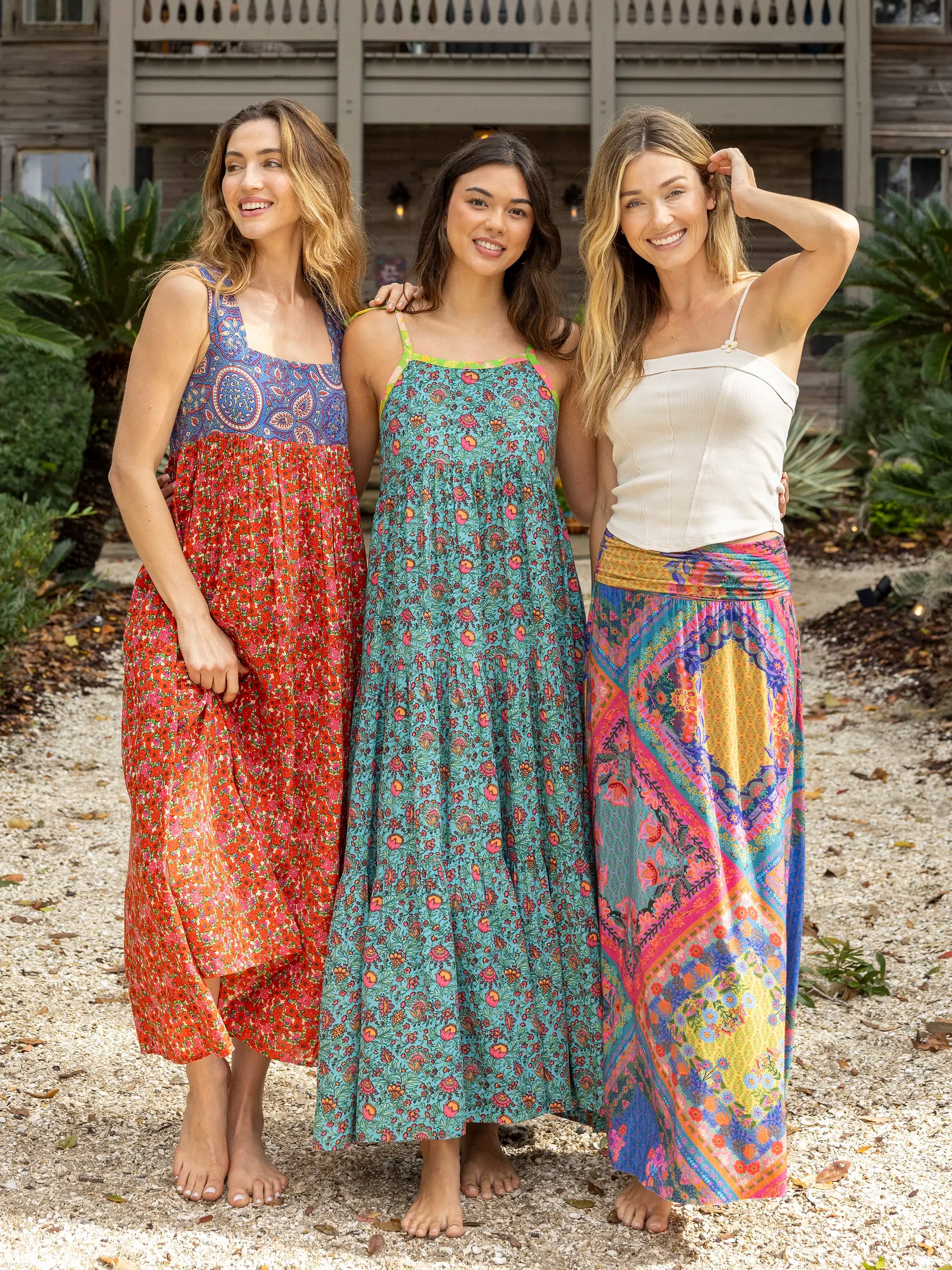 Tricia Maxi Dress - Blue Red Ditsy