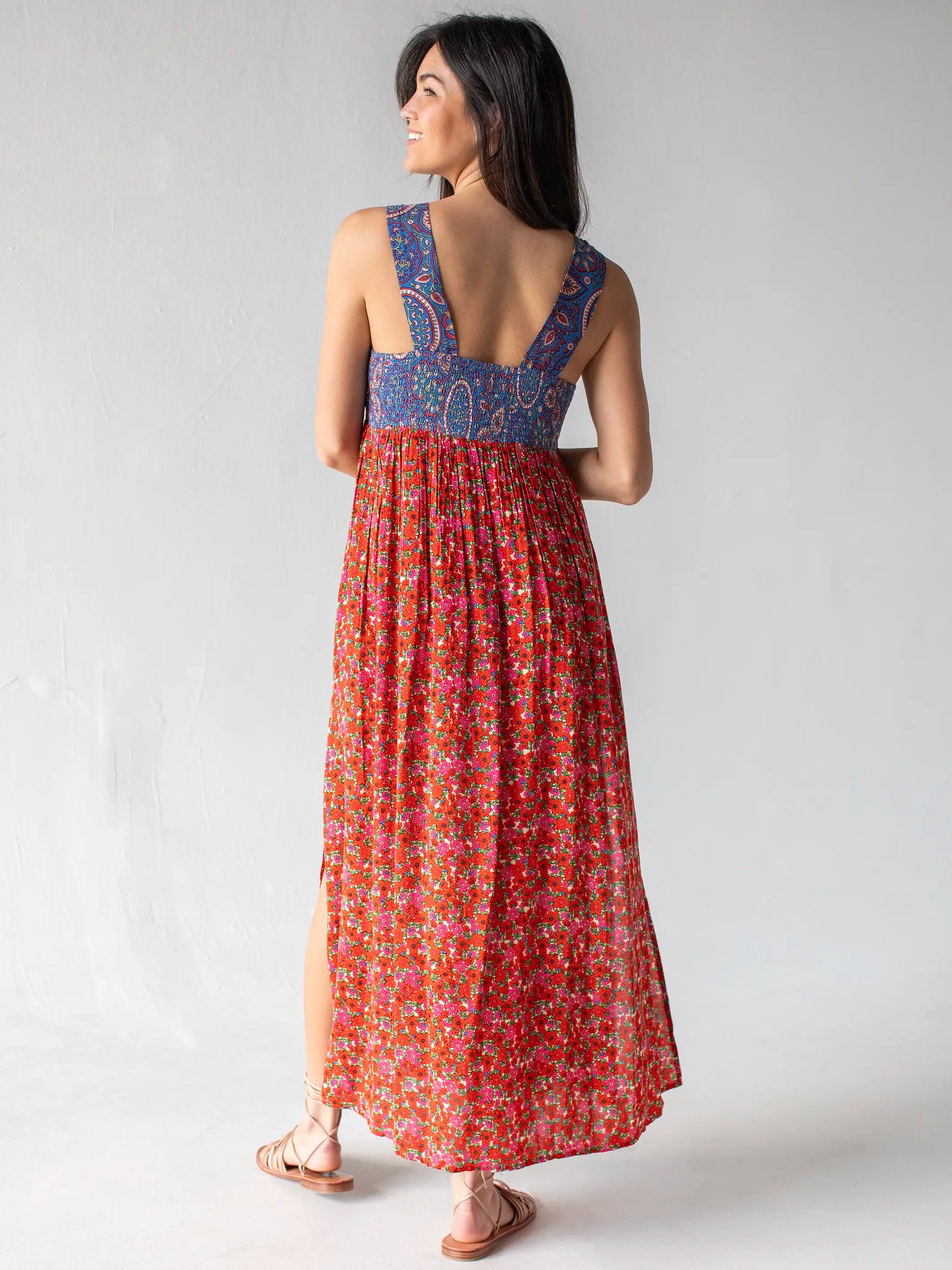Tricia Maxi Dress - Blue Red Ditsy