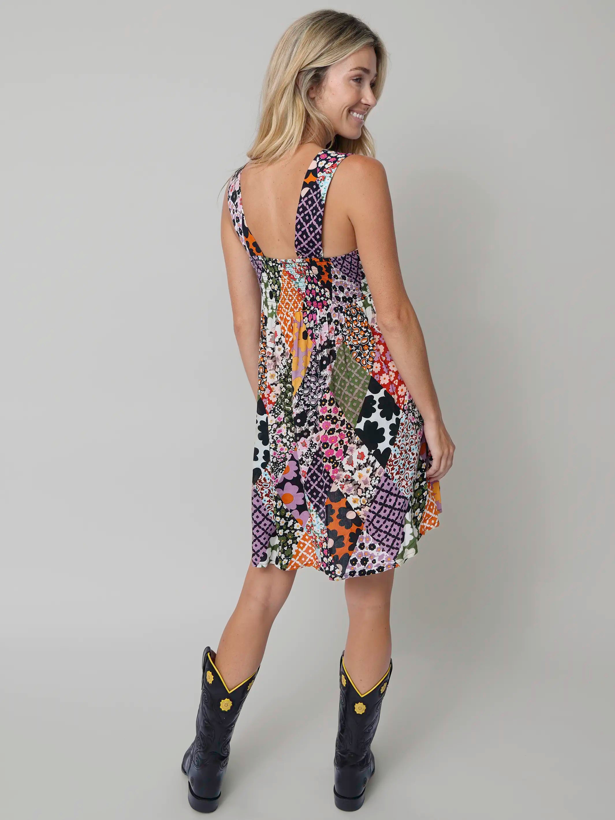 Tricia Mini Dress - Floral Diamonds Patchwork