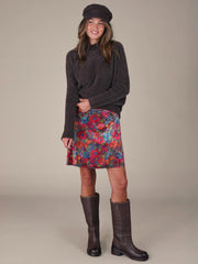 Too Cute Velvet Mini Skirt - Drawn Garden Charcoal