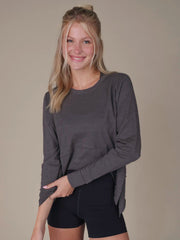 Too Perfect Long Sleeve Cotton Tee - Charcoal