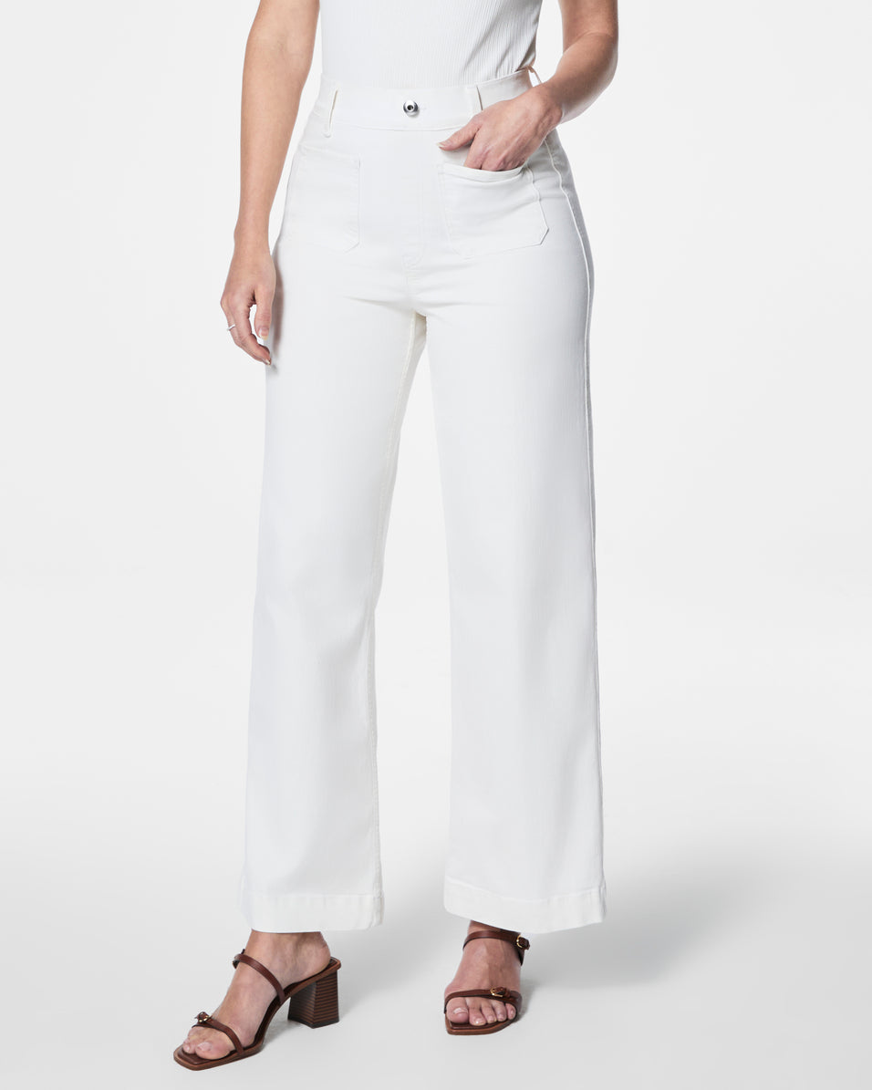 SPANXshape™ Original EveryWear Cropped Wide Leg Jeans with Patch Pockets | White