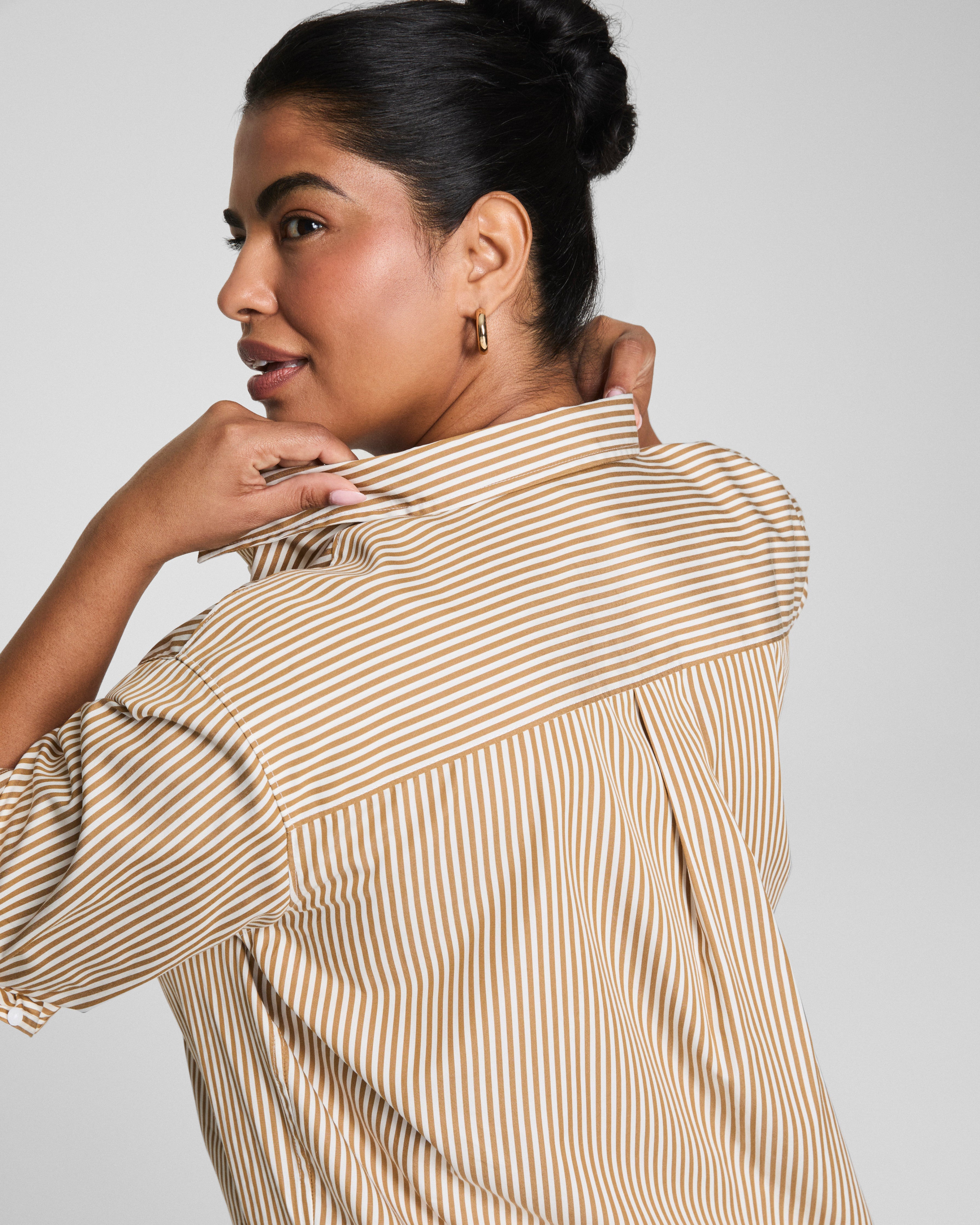 SPANX® Poplin Oversized Button-Up Shirt | Porcelain/Flax