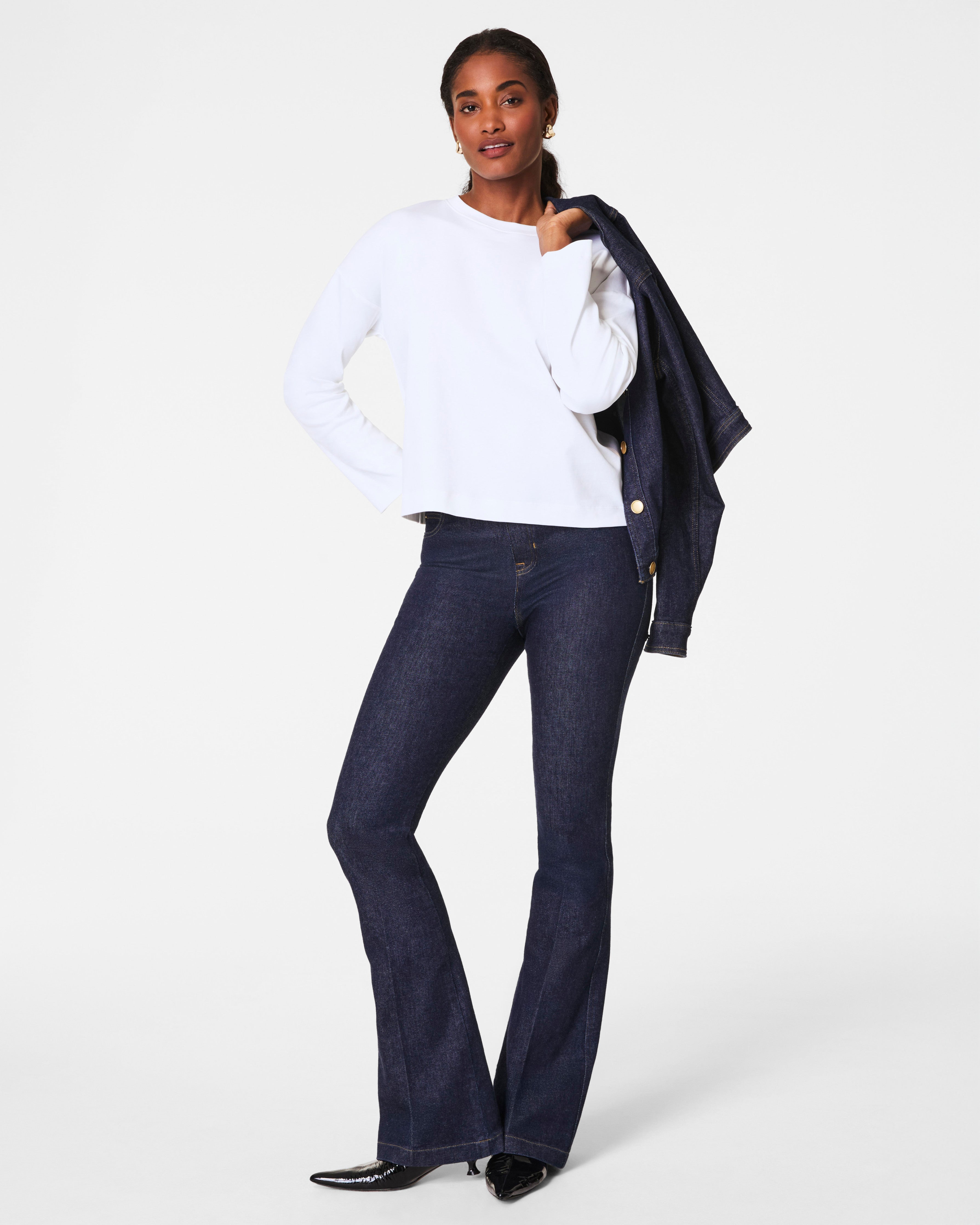 SPANX® Cotton Long Sleeve Crewneck Top | Classic White