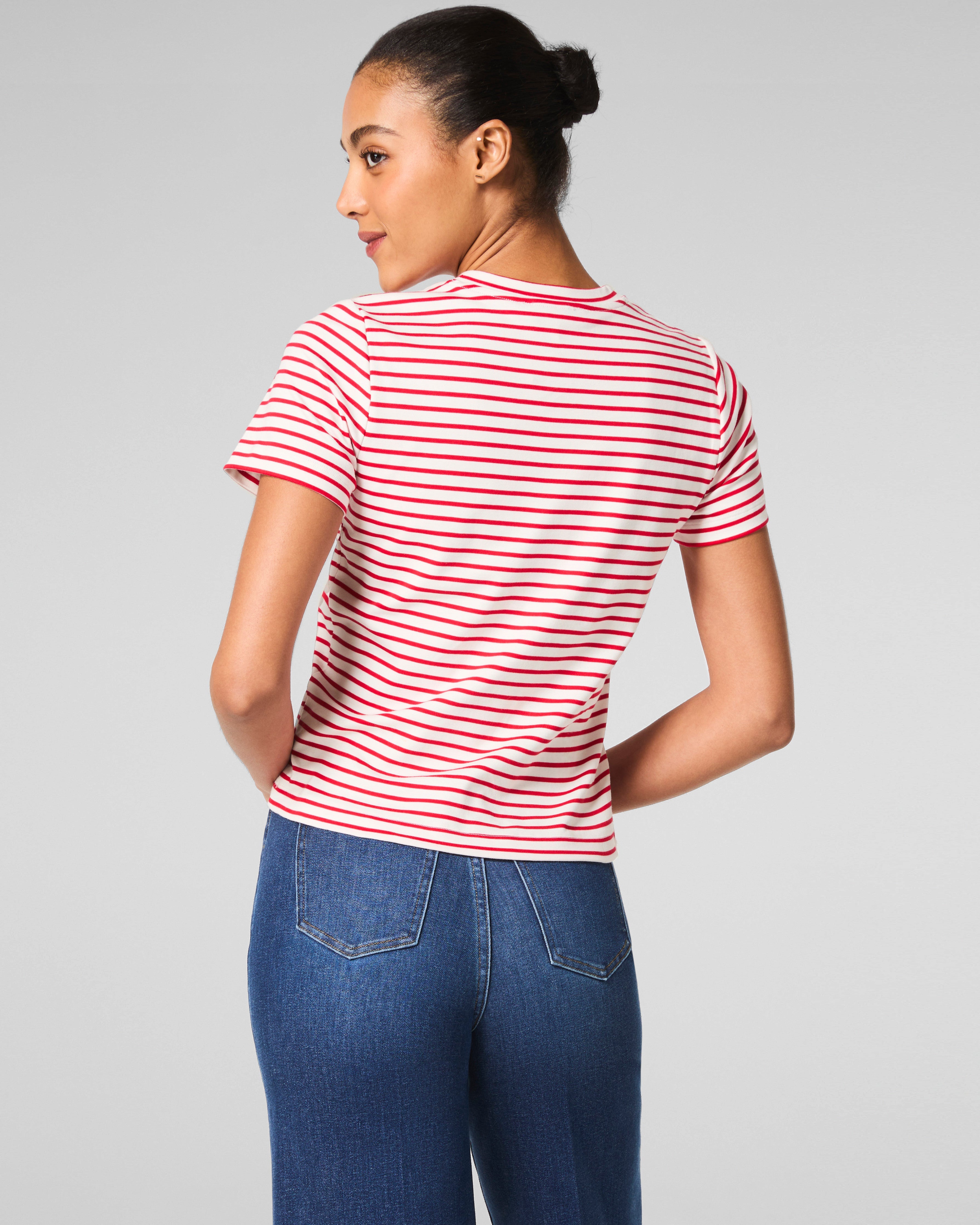 SPANX® Cotton Crewneck Tee | Spanx Red Stripe