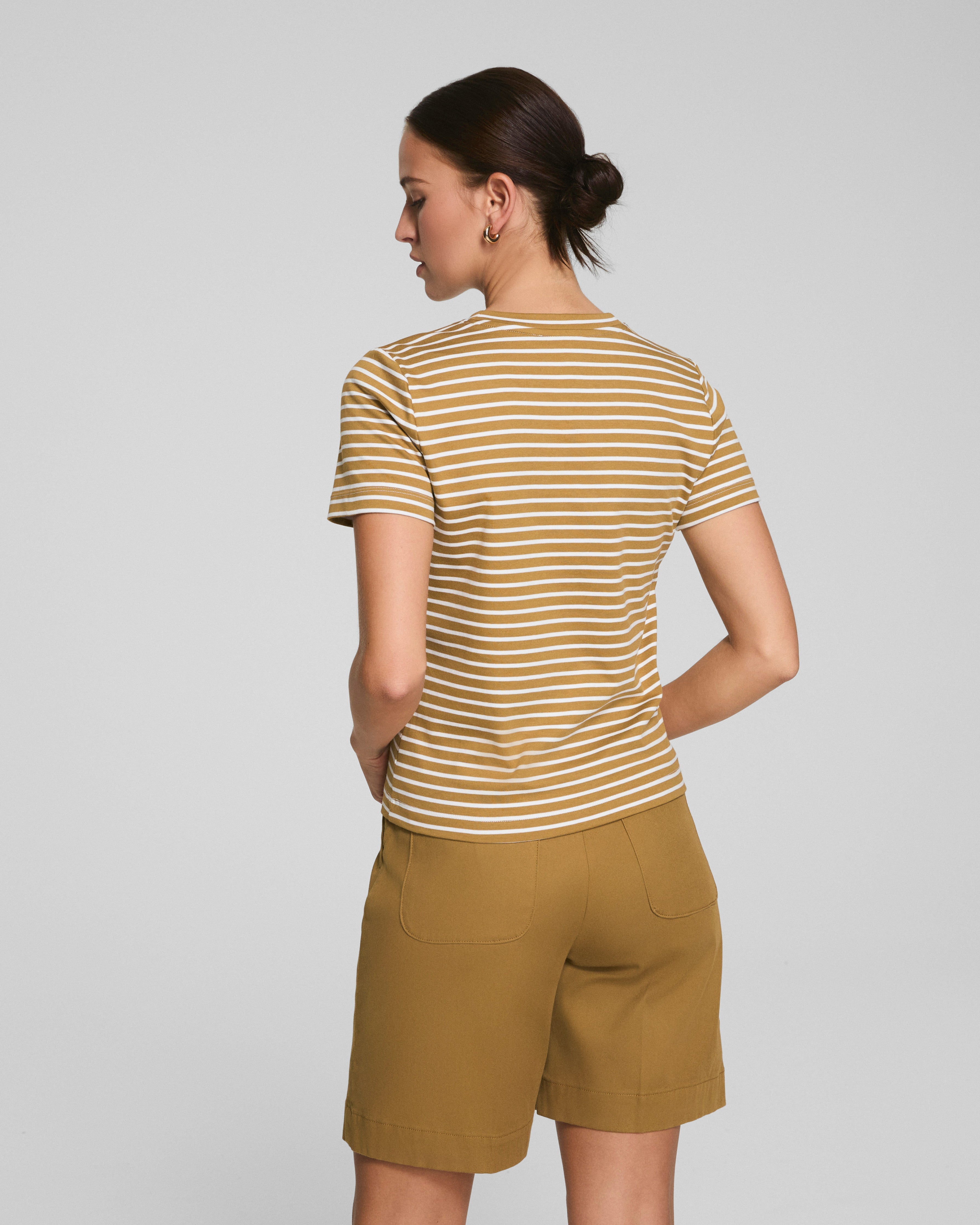 SPANX® Cotton Crewneck Tee | Flax Powder Stripe