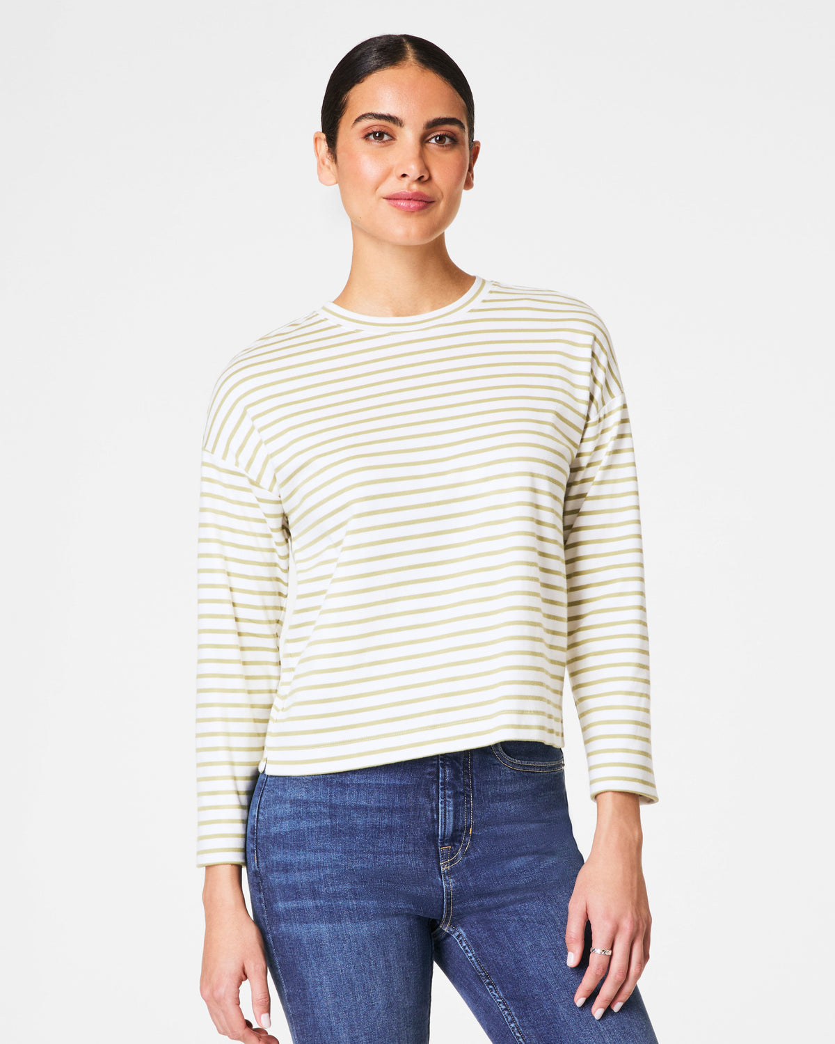 SPANX® Cotton Long Sleeve Crewneck Top | Cypress Stripe