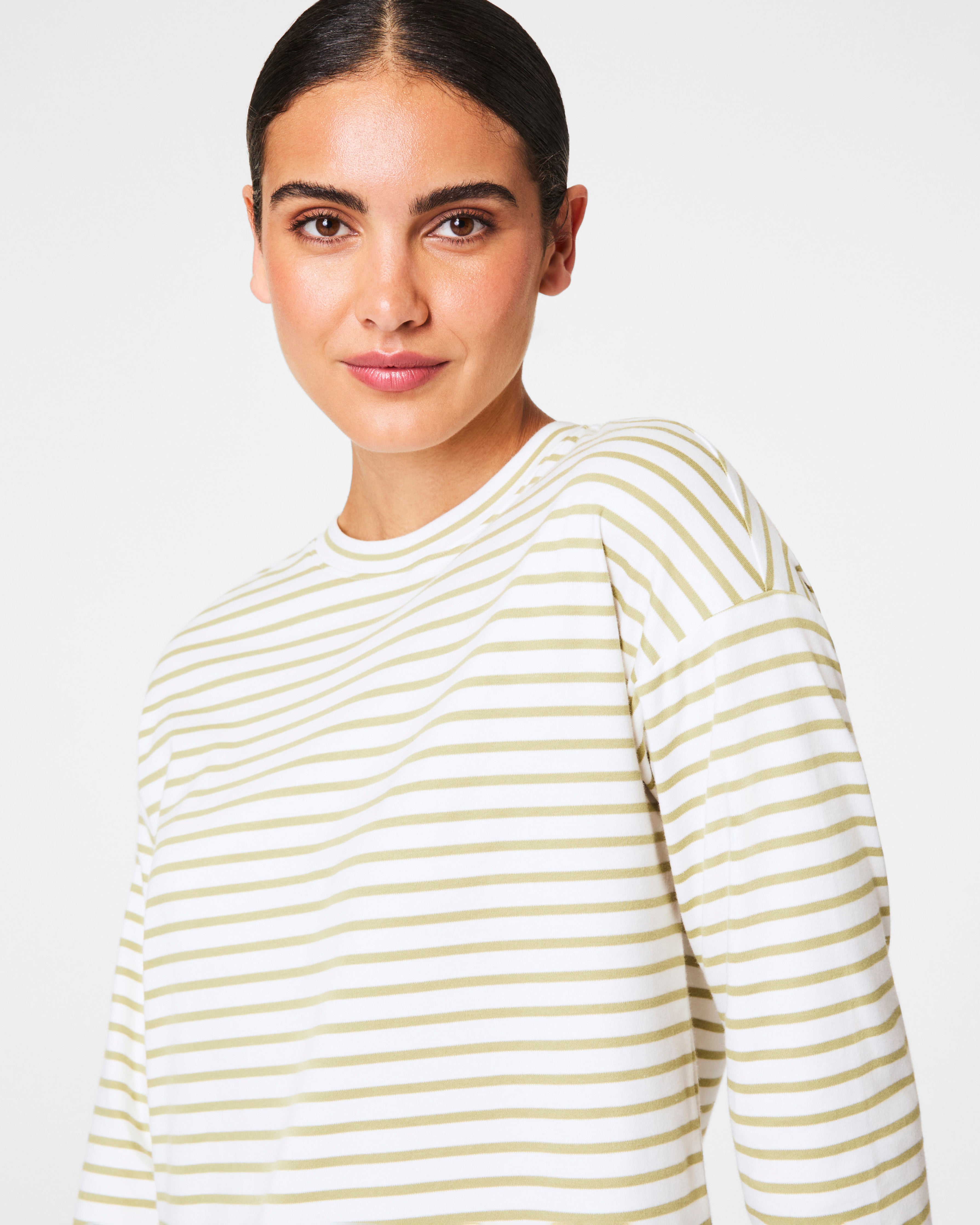 SPANX® Cotton Long Sleeve Crewneck Top | Cypress Stripe