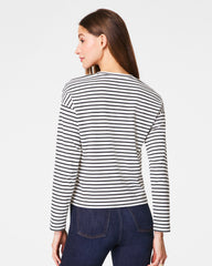 SPANX® Cotton Long Sleeve Crewneck Top | Classic Black Stripe