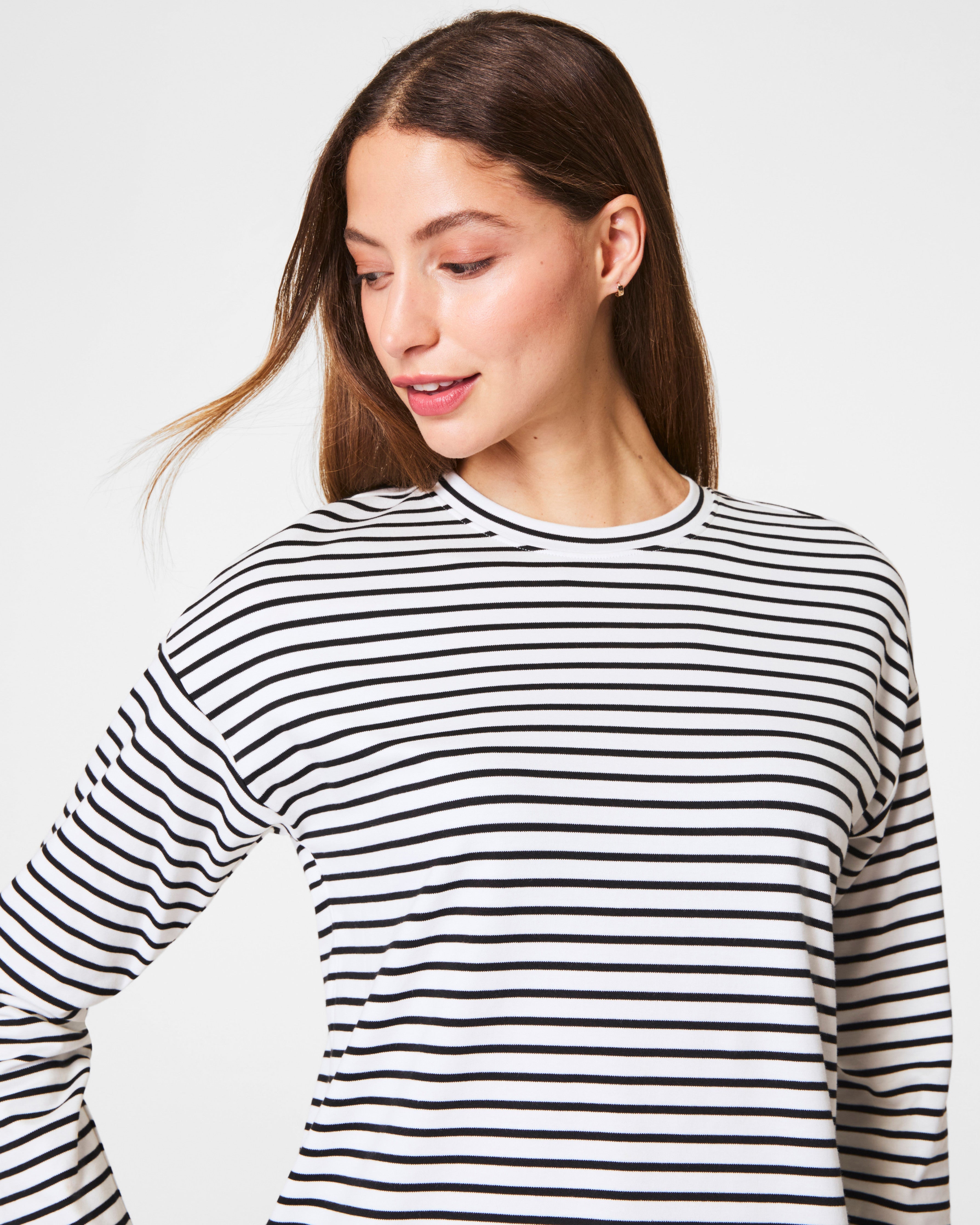 SPANX® Cotton Long Sleeve Crewneck Top | Classic Black Stripe