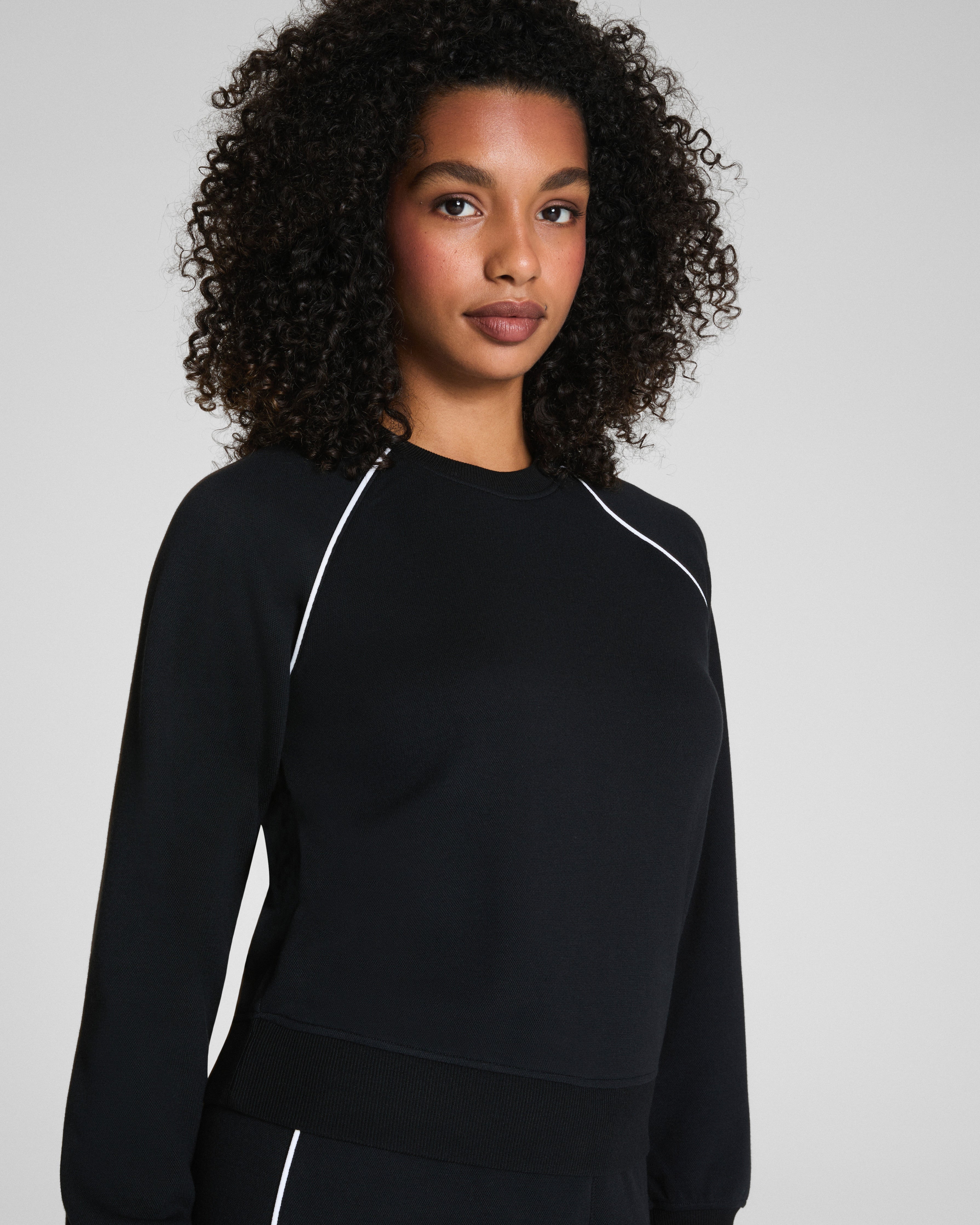 SPANX AirEssentials® Pique Long Sleeve Crewneck Top | Very Black