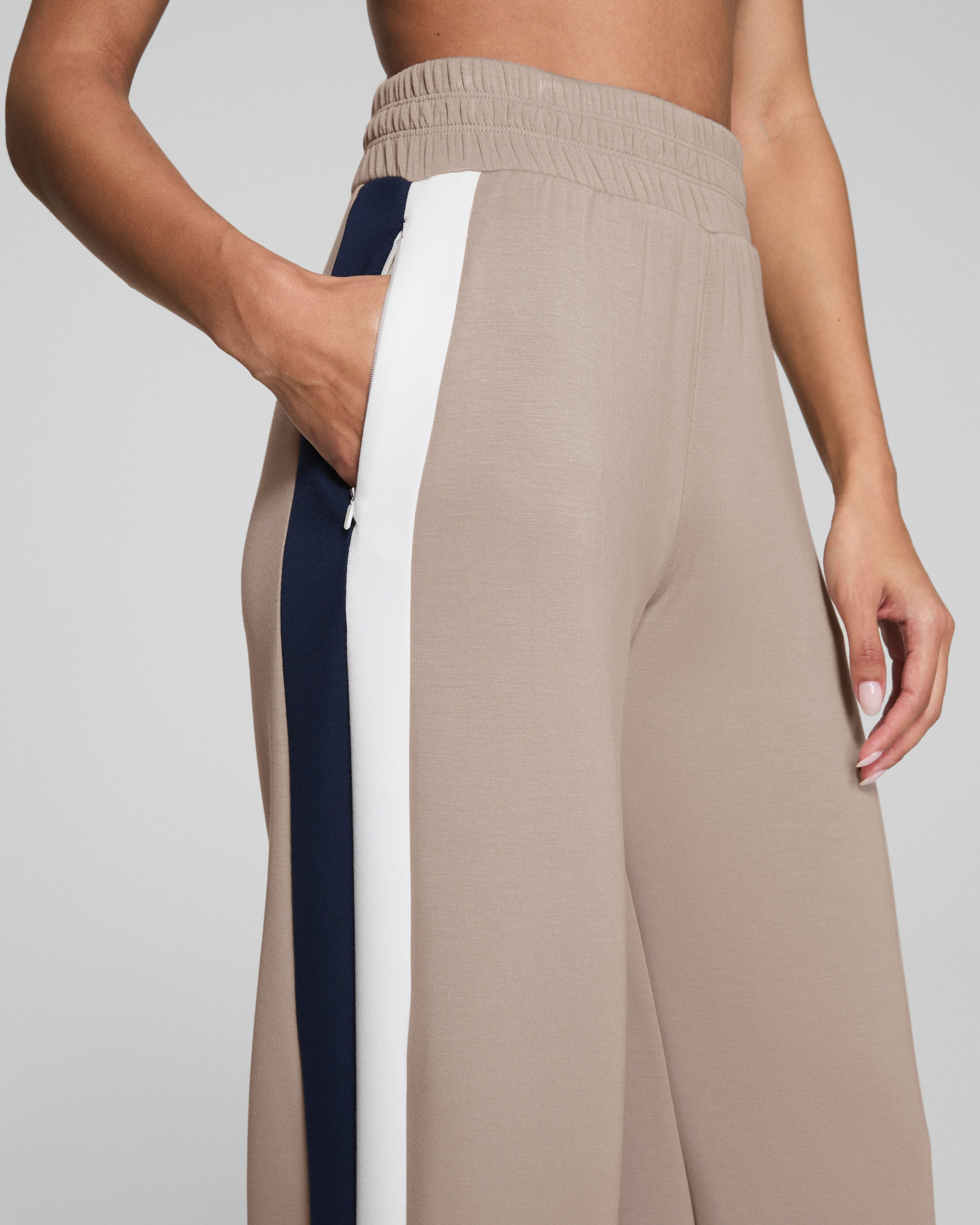 SPANX AirEssentials® Colorblock Wide Leg Track Pant | Ashwood/Powder/Timeless Navy