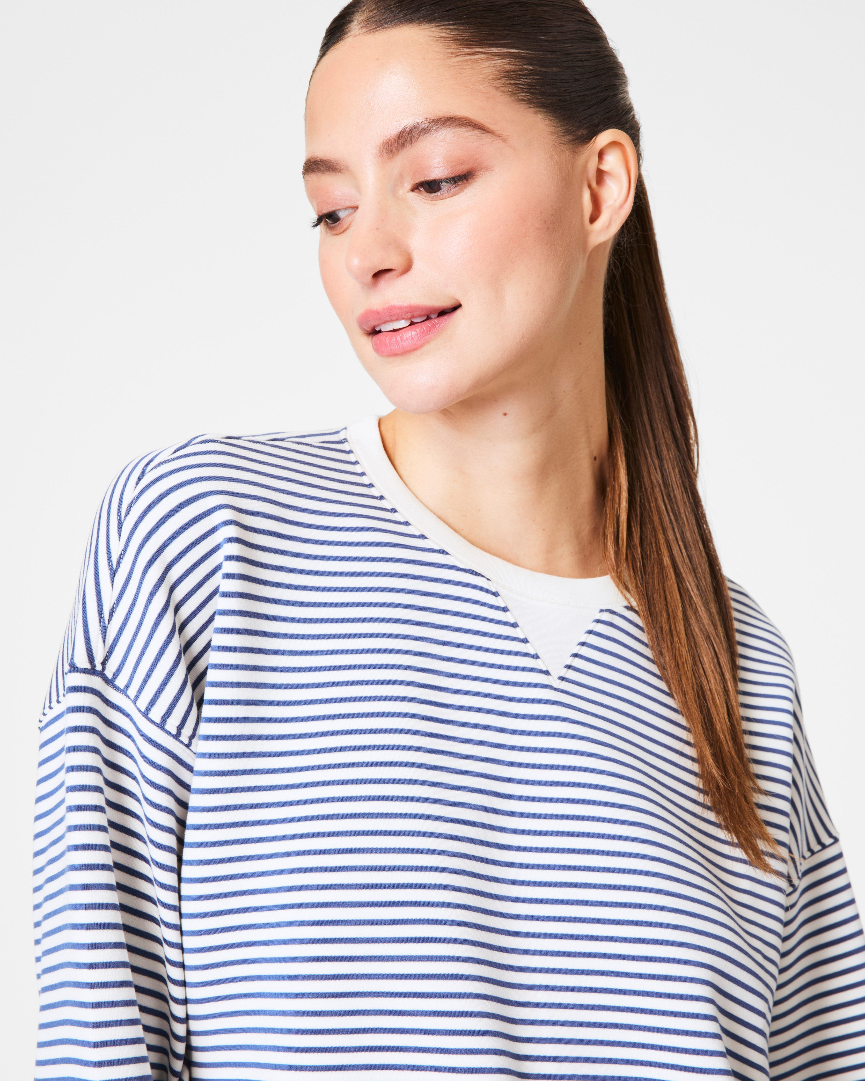 SPANX AirEssentials® Striped Crewneck | Faded Indigo Stripe