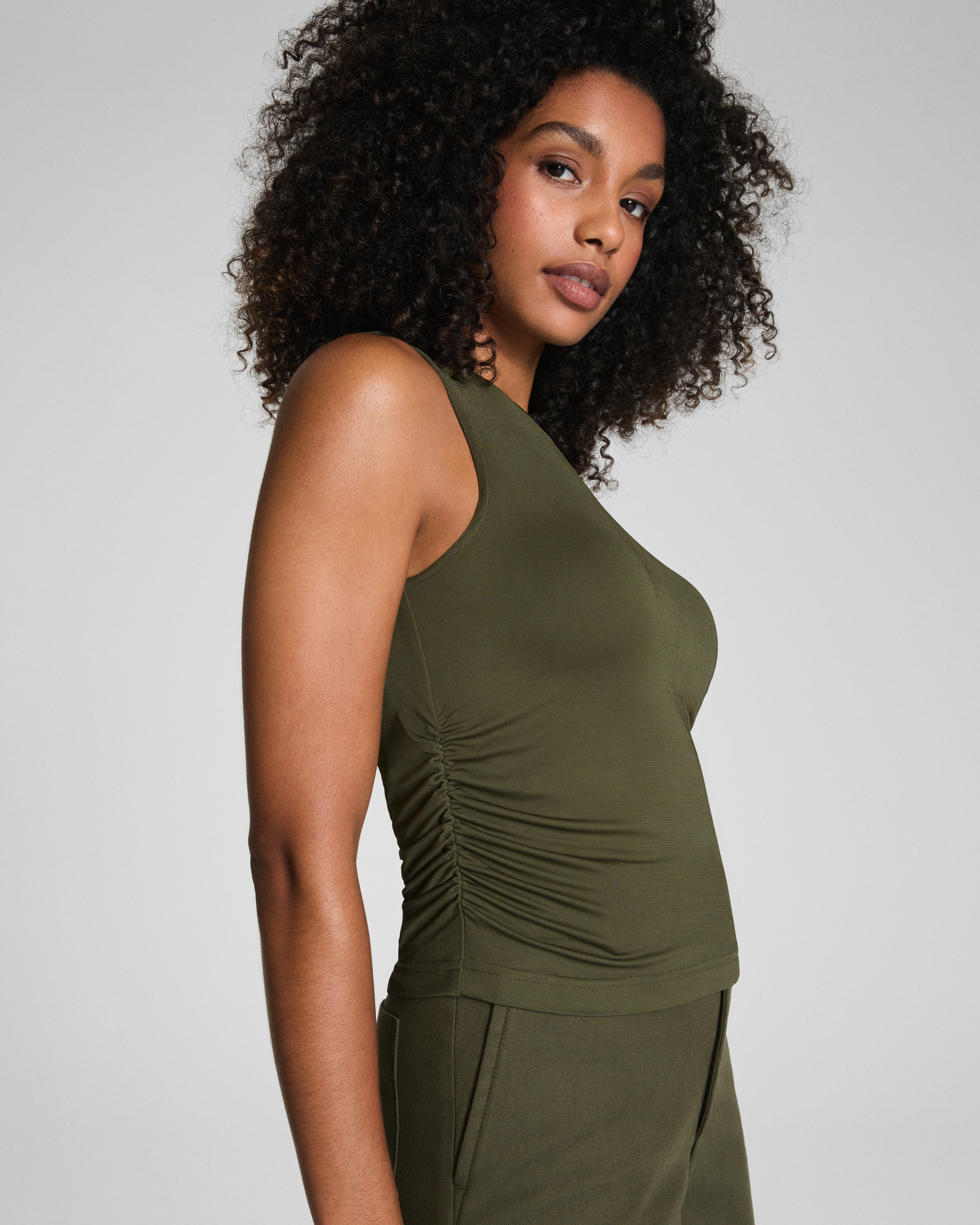 SPANX® Sleek Jersey High Neck Ruched Tank | Dark Pine