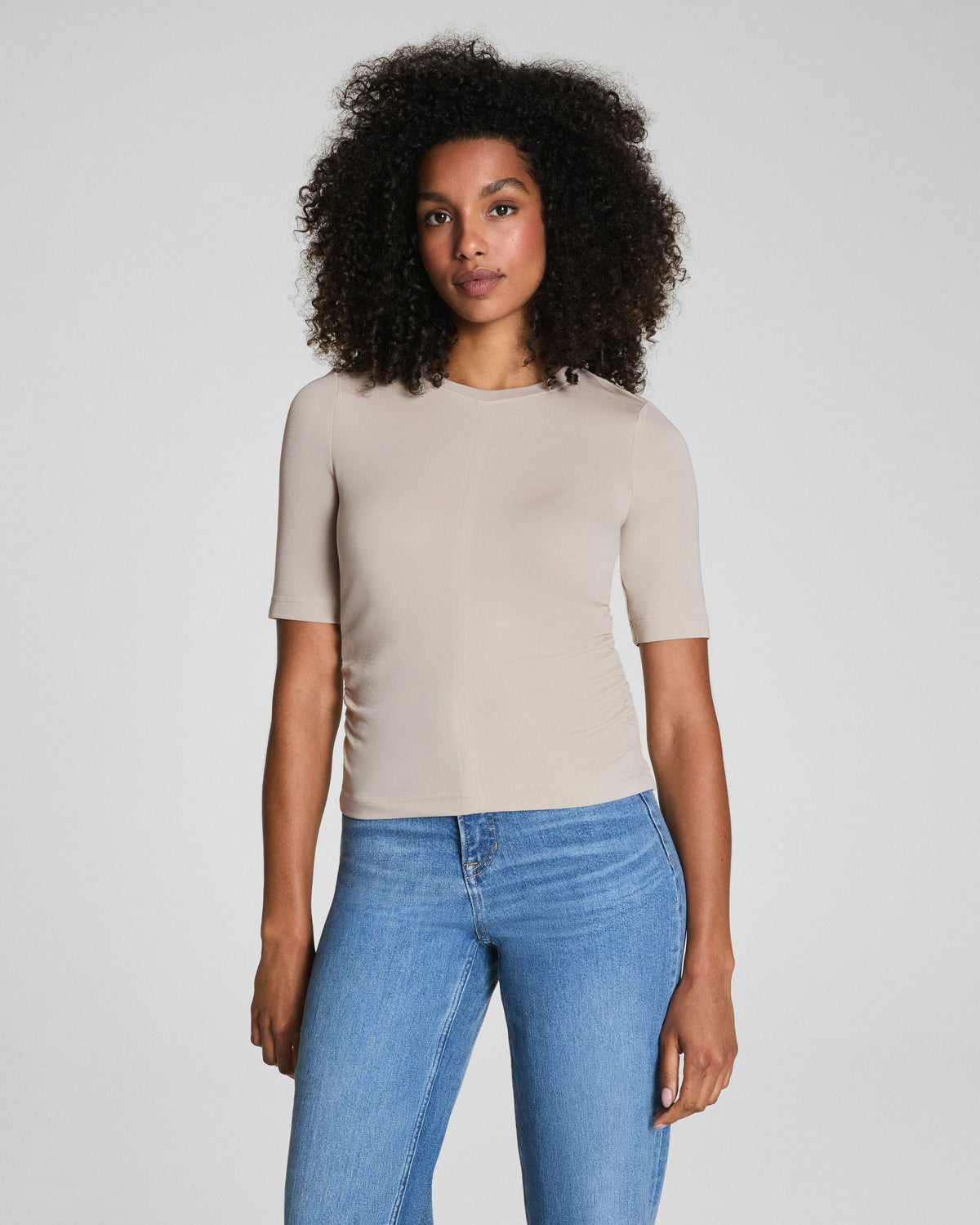 SPANX® Sleek Jersey Long Sleeve Ruched Top | Bone