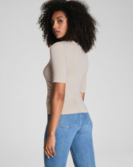 SPANX® Sleek Jersey Long Sleeve Ruched Top | Bone