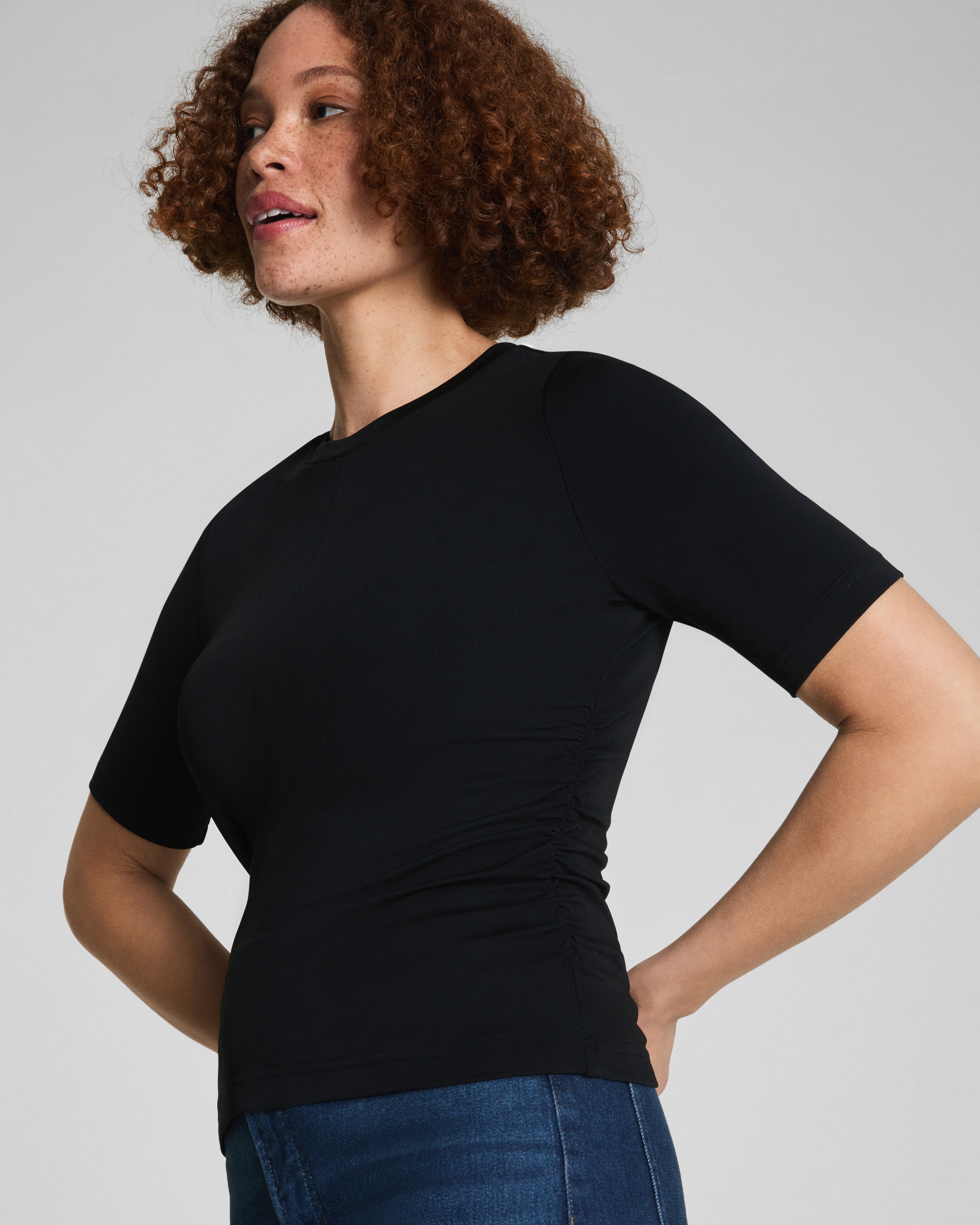 SPANX® Sleek Jersey Long Sleeve Ruched Top | Classic Black