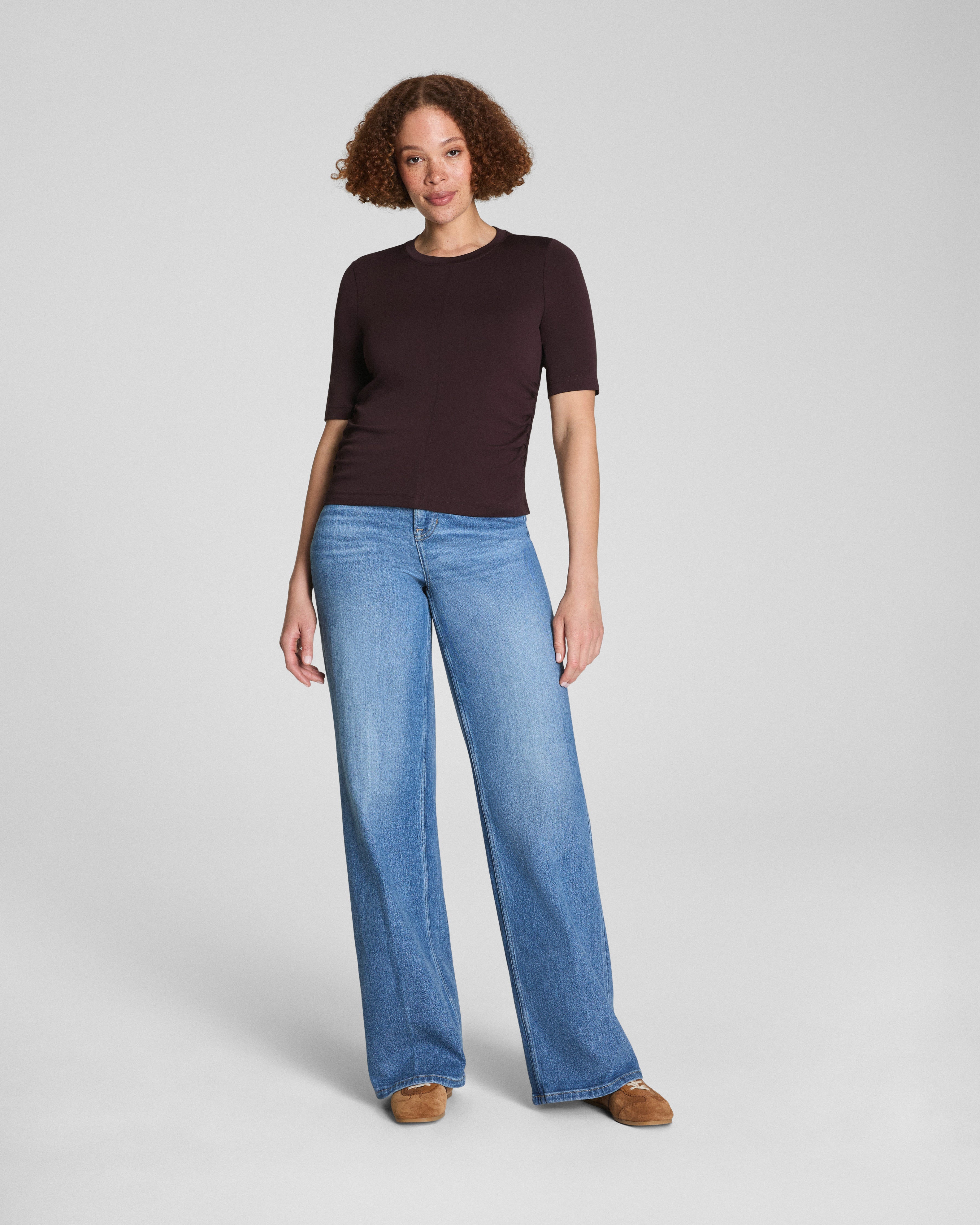 SPANX® Sleek Jersey Long Sleeve Ruched Top | Truffle Brown