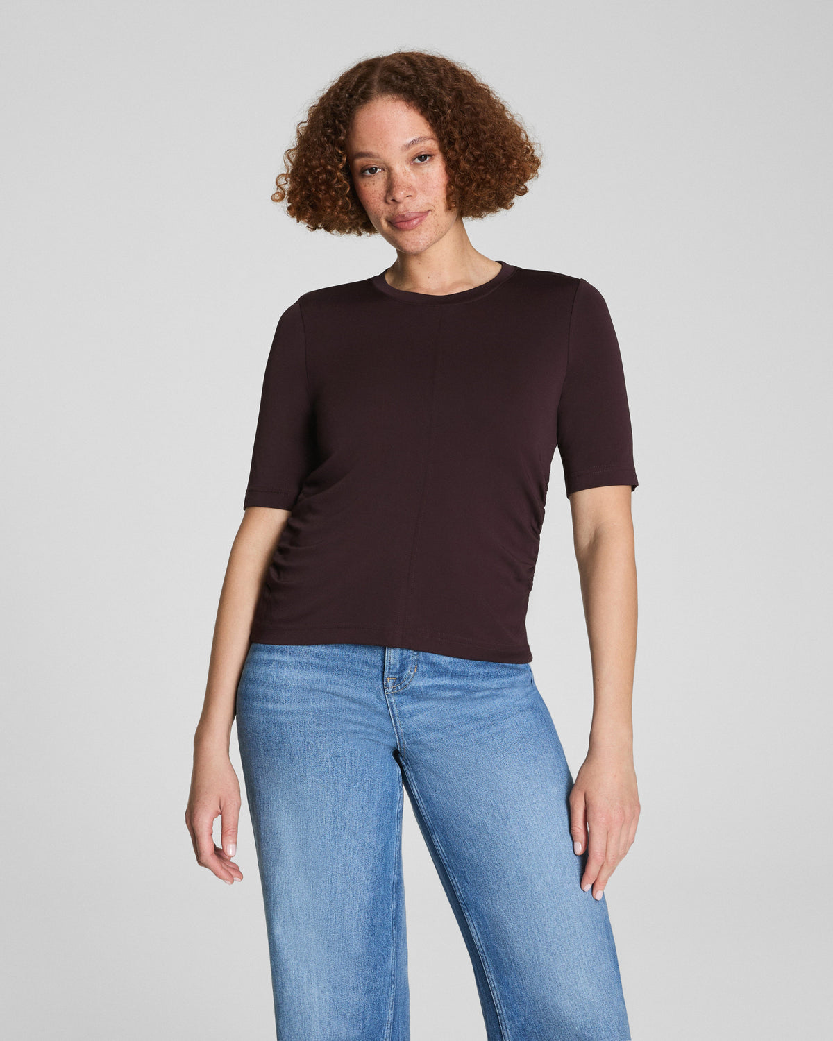 SPANX® Sleek Jersey Long Sleeve Ruched Top | Truffle Brown