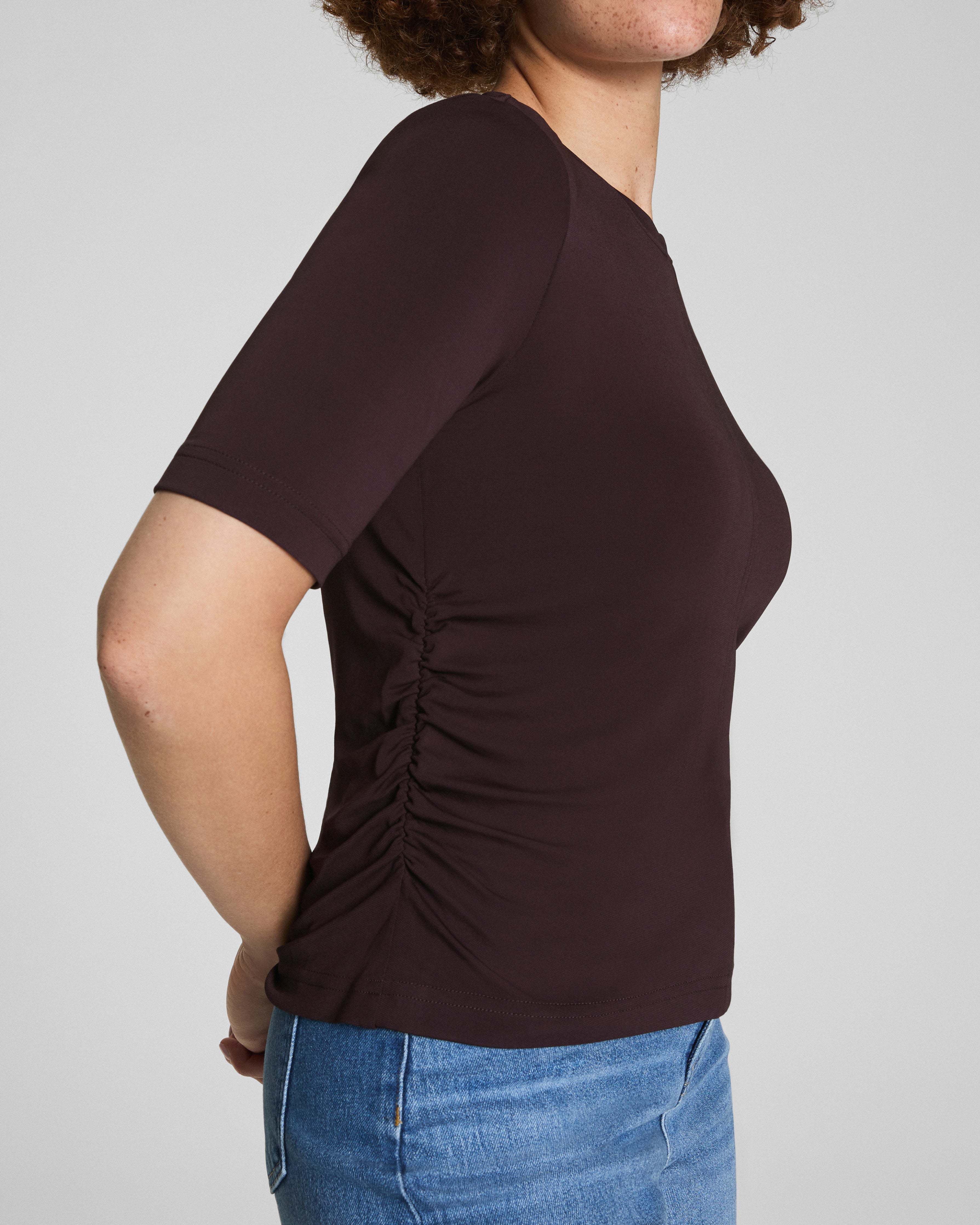 SPANX® Sleek Jersey Long Sleeve Ruched Top | Truffle Brown
