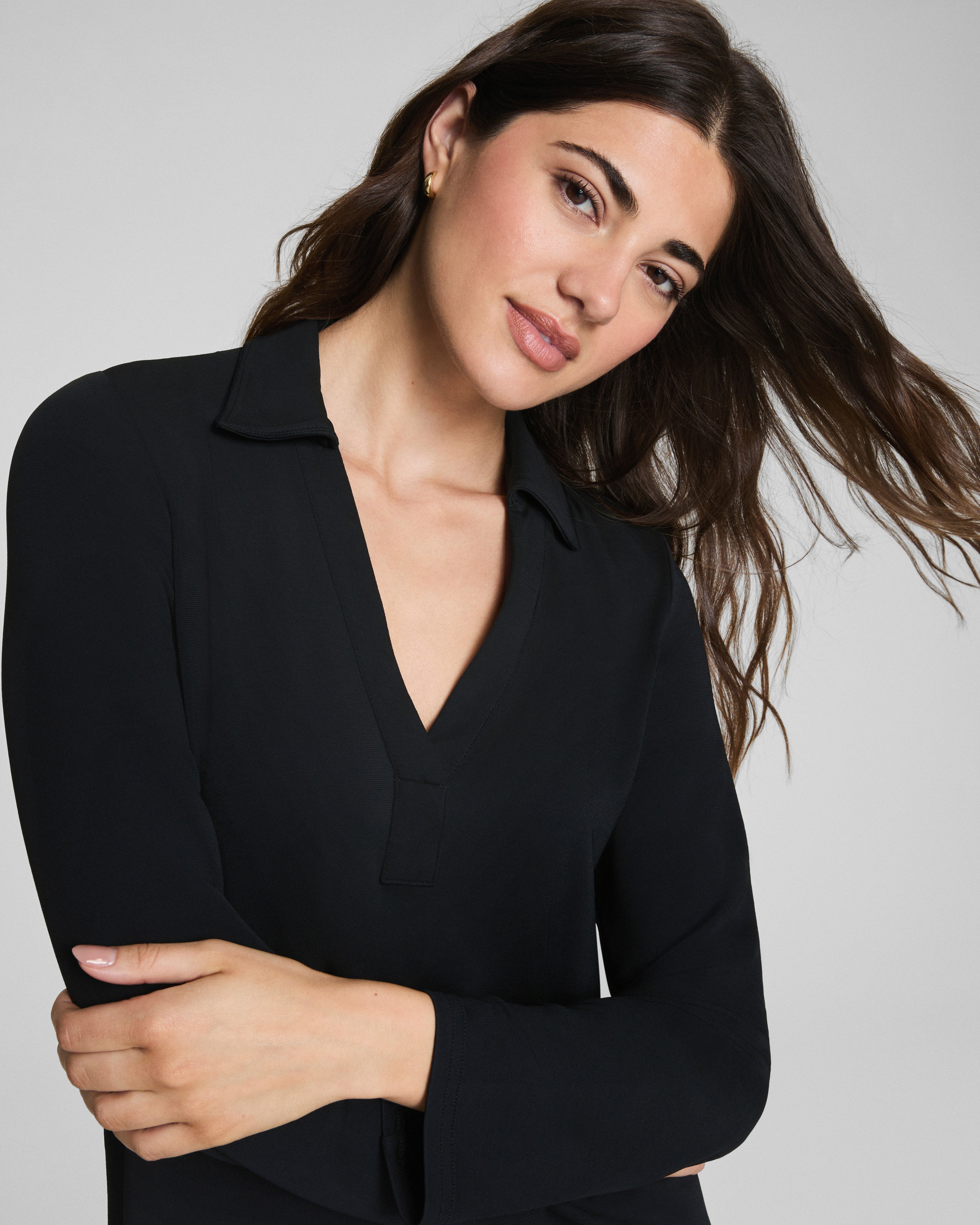 SPANX® Sleek Jersey Long Sleeve Shirt Dress | Classic Black