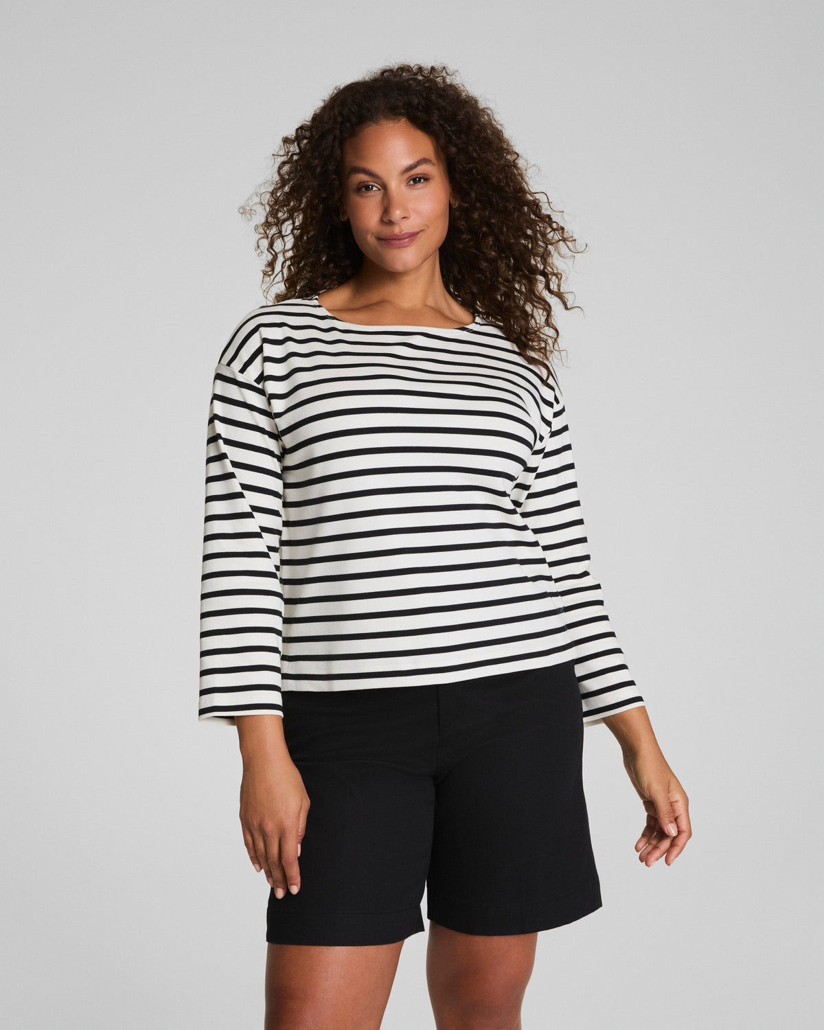 SPANX® Cotton Boatneck Top | Ivory/Classic Black
