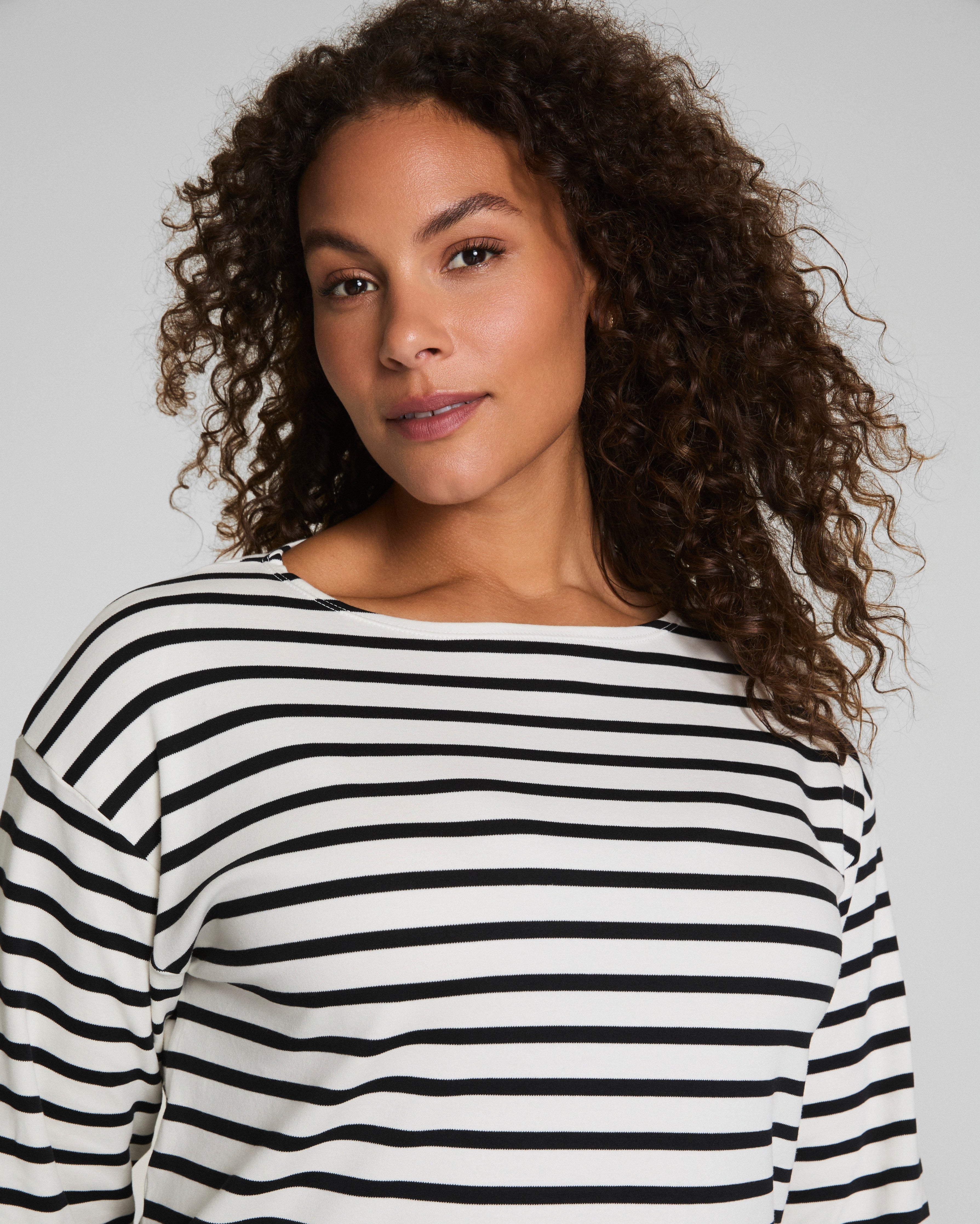 SPANX® Cotton Boatneck Top | Ivory/Classic Black