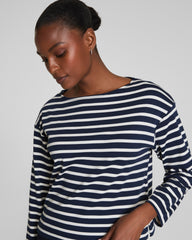 SPANX® Cotton Boatneck Top | Ivory/Timeless Navy
