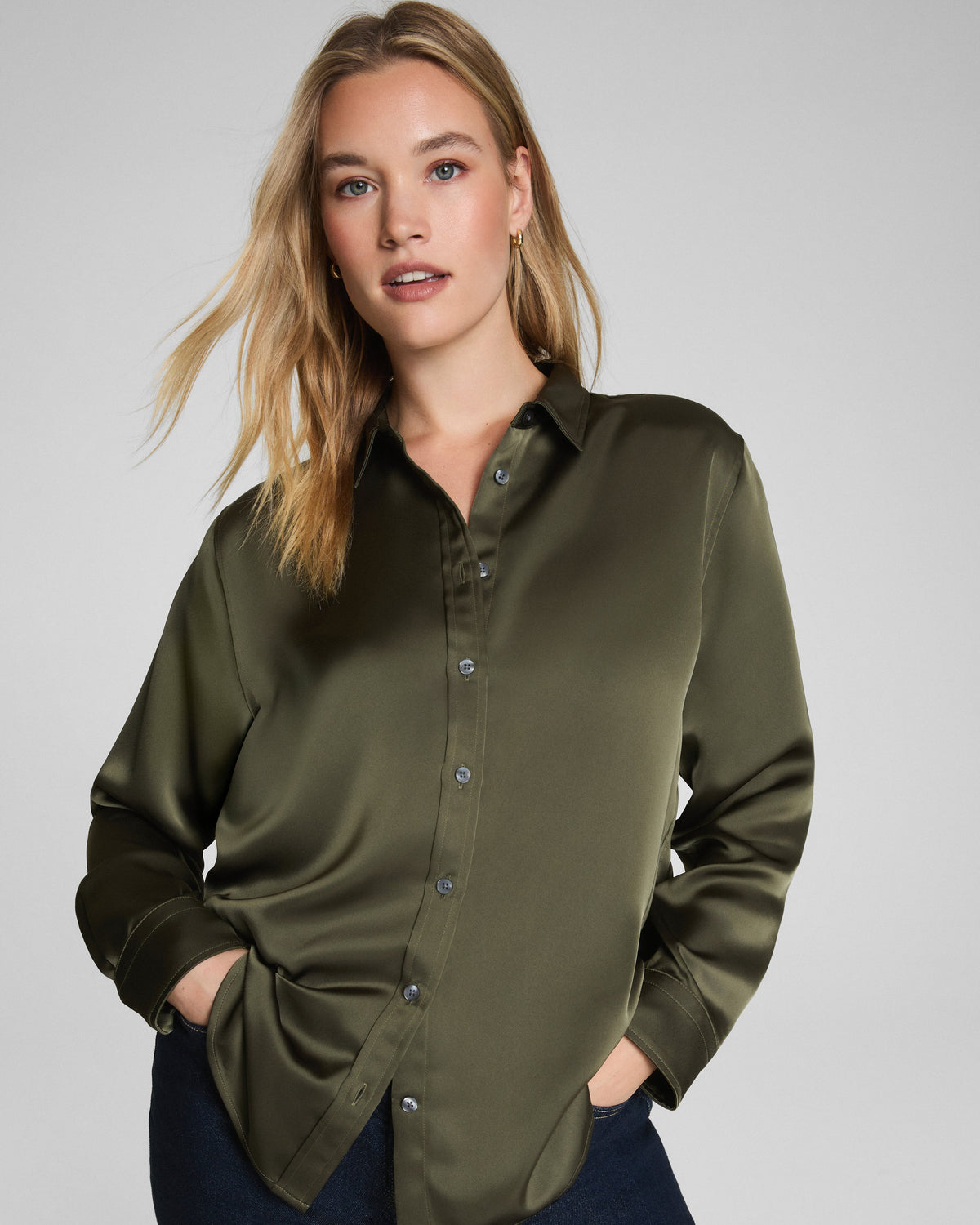 SPANX® Silky Smooth Button Down | Dark Pine