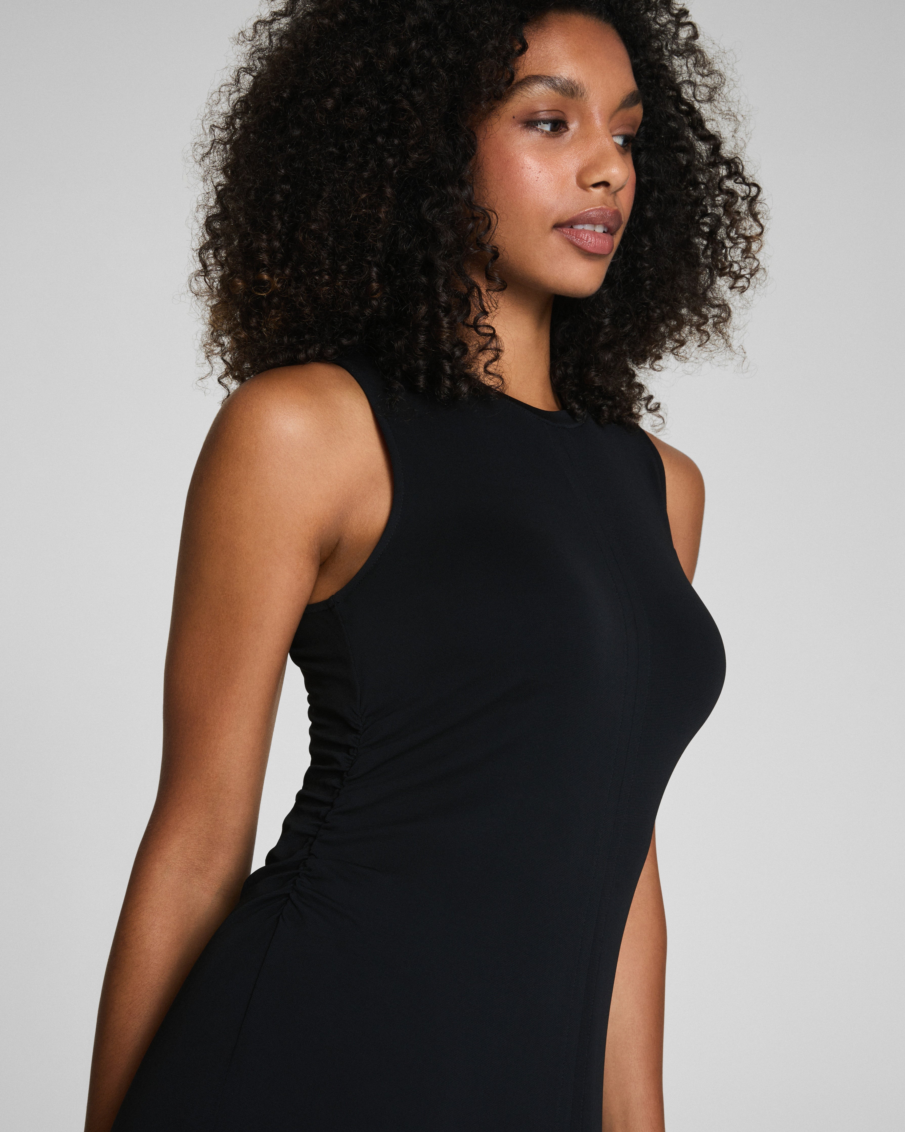 SPANX® Sleek Jersey Crewneck Ruched Midi Dress | Classic Black