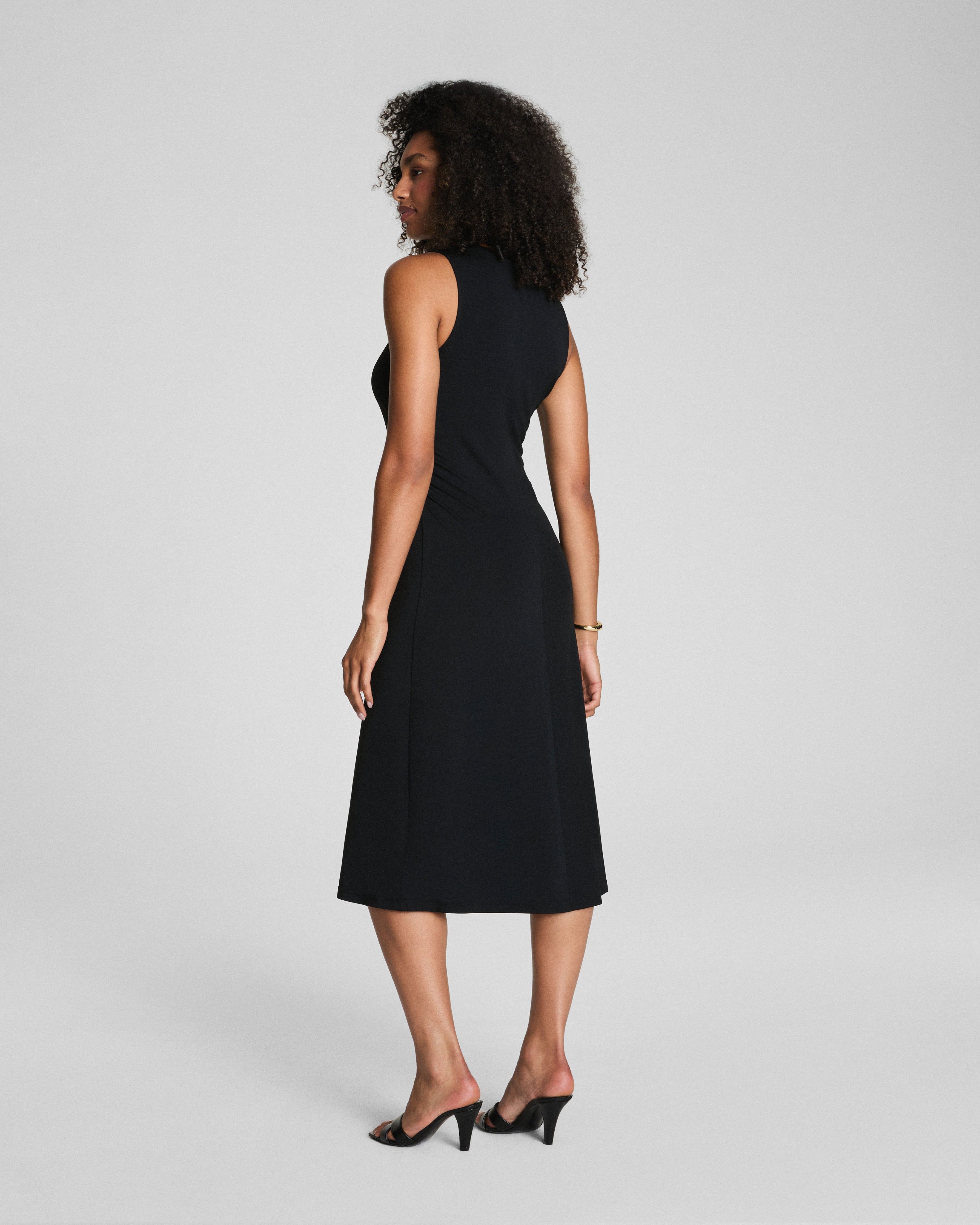 SPANX® Sleek Jersey Crewneck Ruched Midi Dress | Classic Black