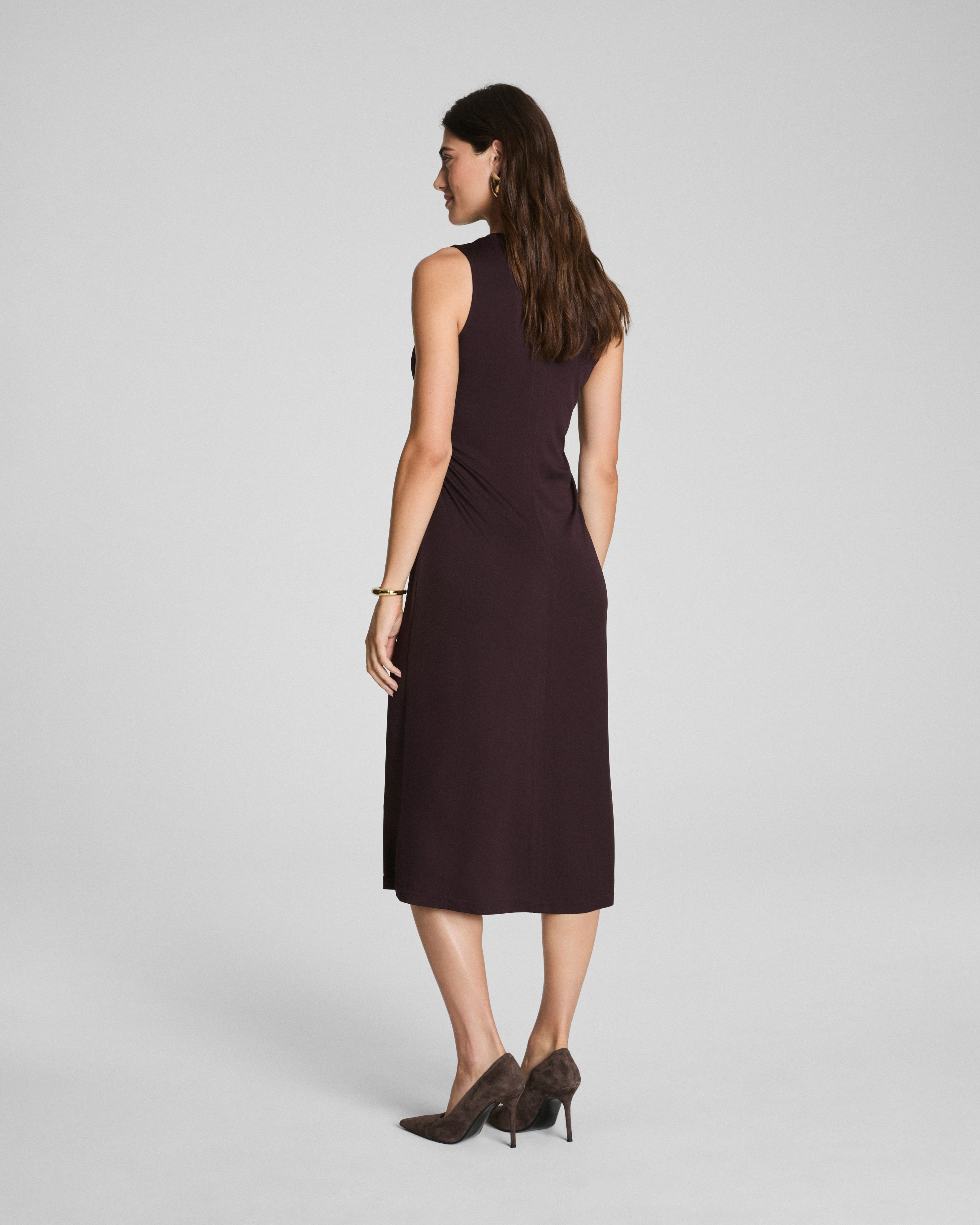 SPANX® Sleek Jersey Crewneck Ruched Midi Dress | Truffle Brown