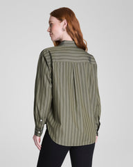 SPANX® Poplin Oversized Button-Up Shirt | Dark Pine Multi Stripe