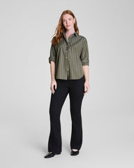 SPANX® Poplin Oversized Button-Up Shirt | Dark Pine Multi Stripe