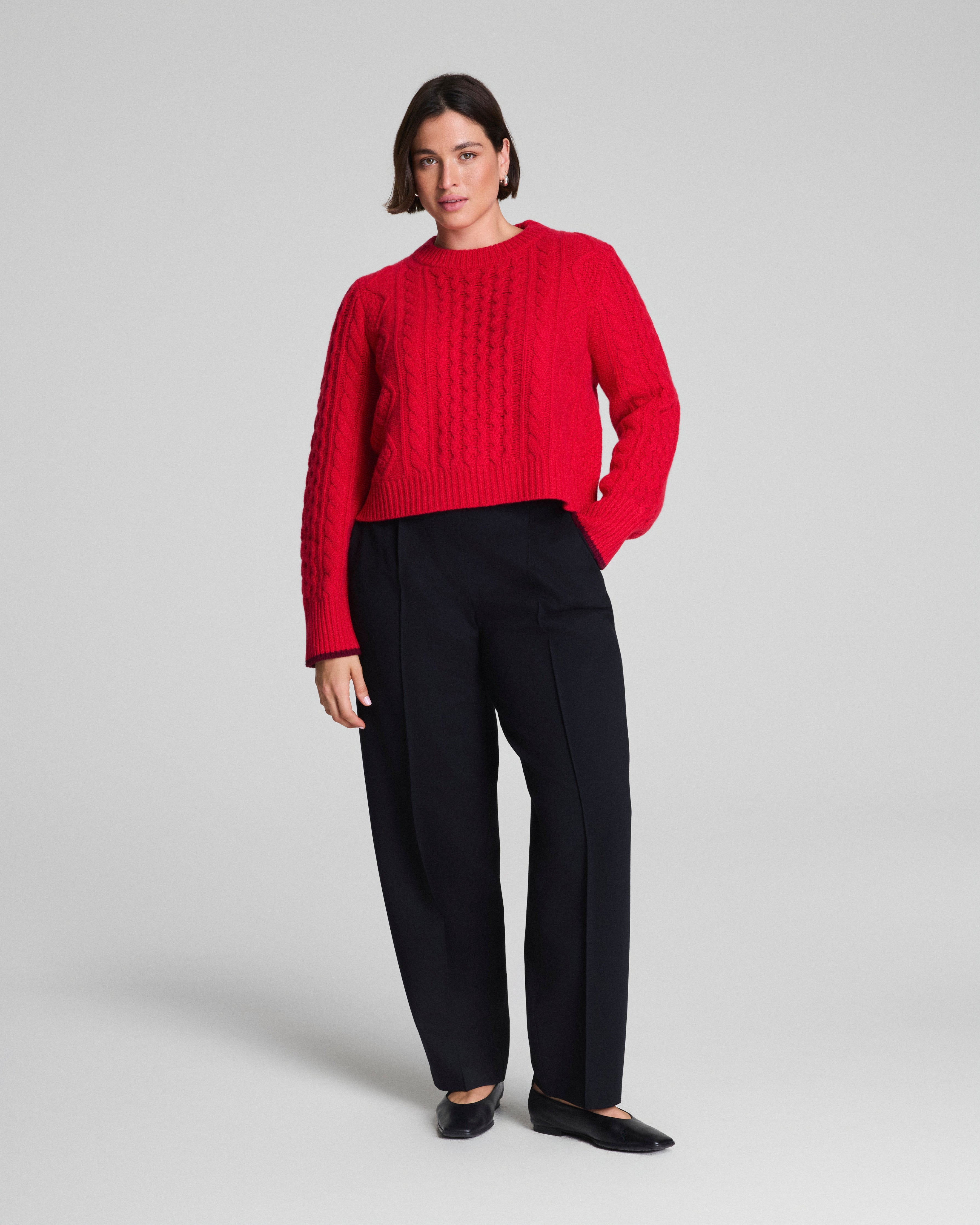 La Ligne Cropped Cable Marin Sweater | Spanx Red