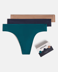 SPANXsmooth™ Fit-To-You Thong 3-Pack Box | Emerald Bay/Timeless Navy/Cafe Au Lait